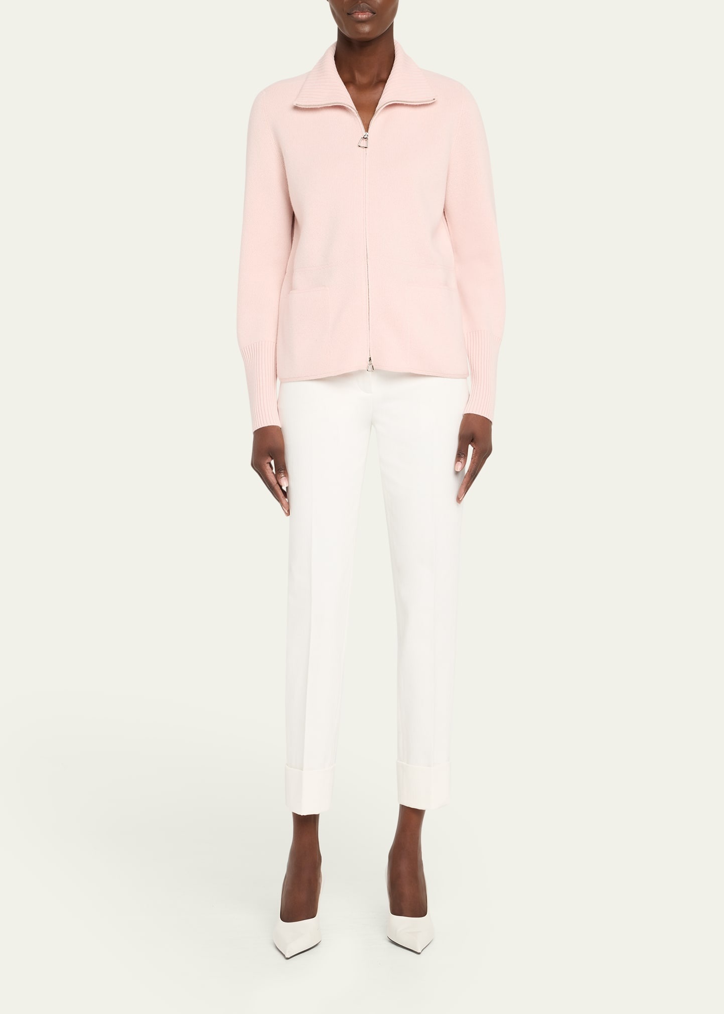 Cashmere Pique Knit Zip Cardigan - 2