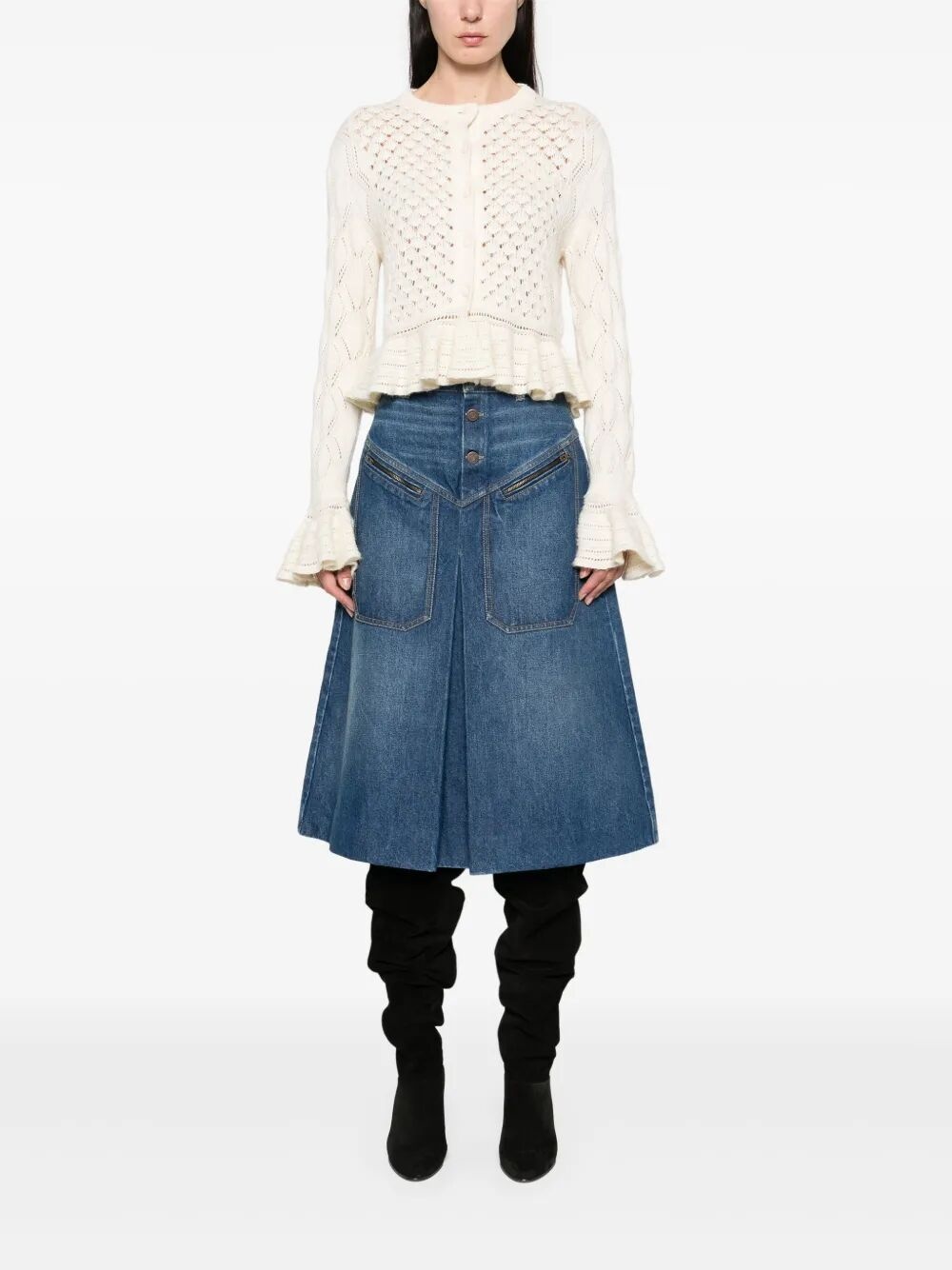 Cotton, Alpaca And Silk Knit Ruffled And Cropped Cardigan - 2