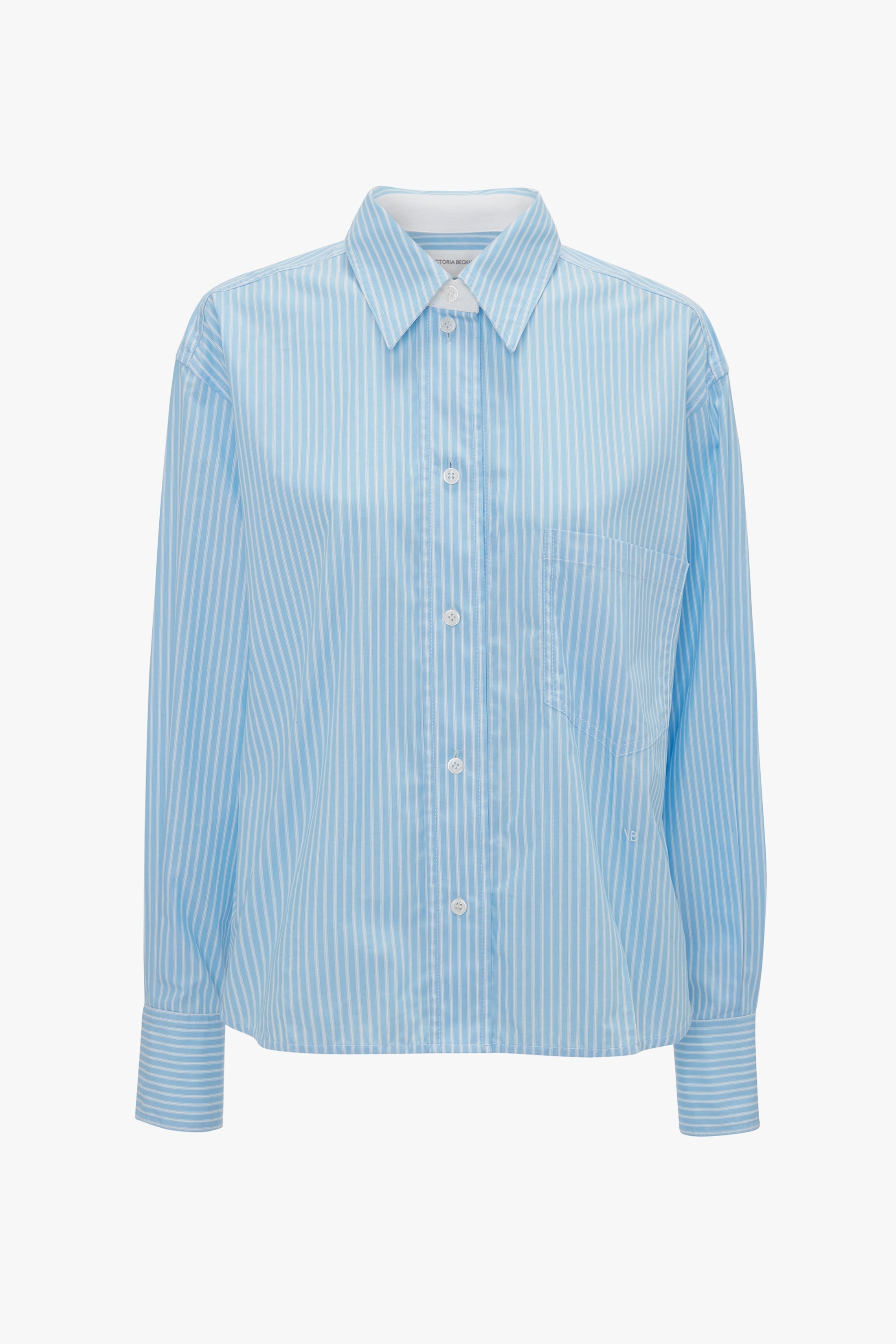 Cropped Long Sleeve Shirt In Marina-White - 1