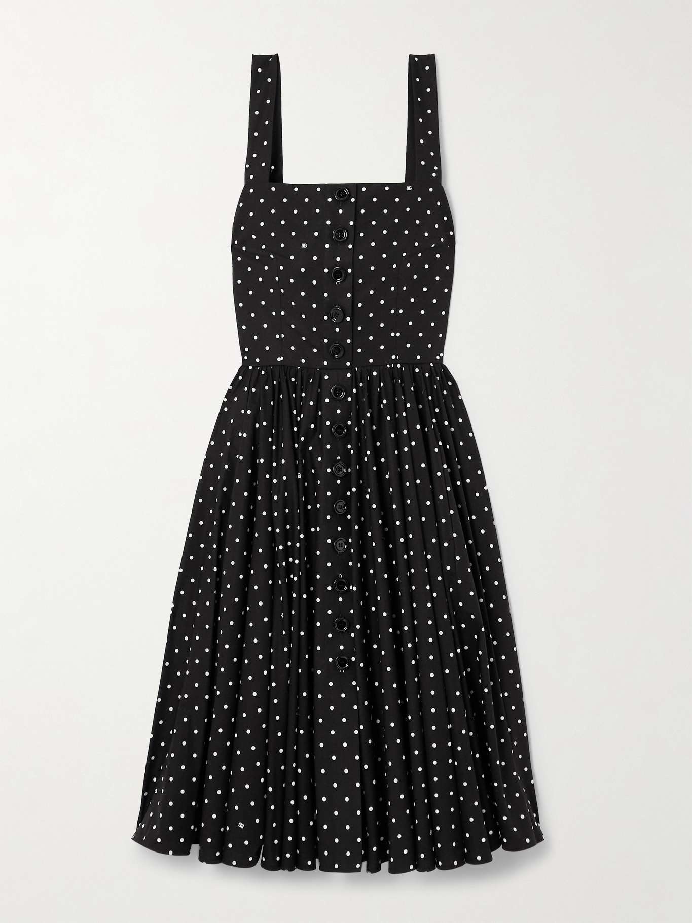 Gathered polka-dot cotton-poplin midi dress - 1