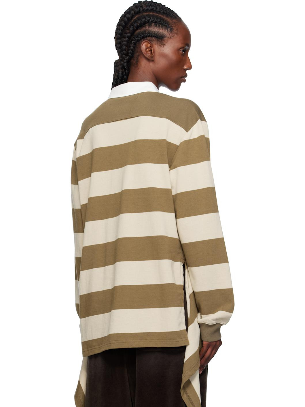 Beige Stripe Trim Rugby Polo - 3
