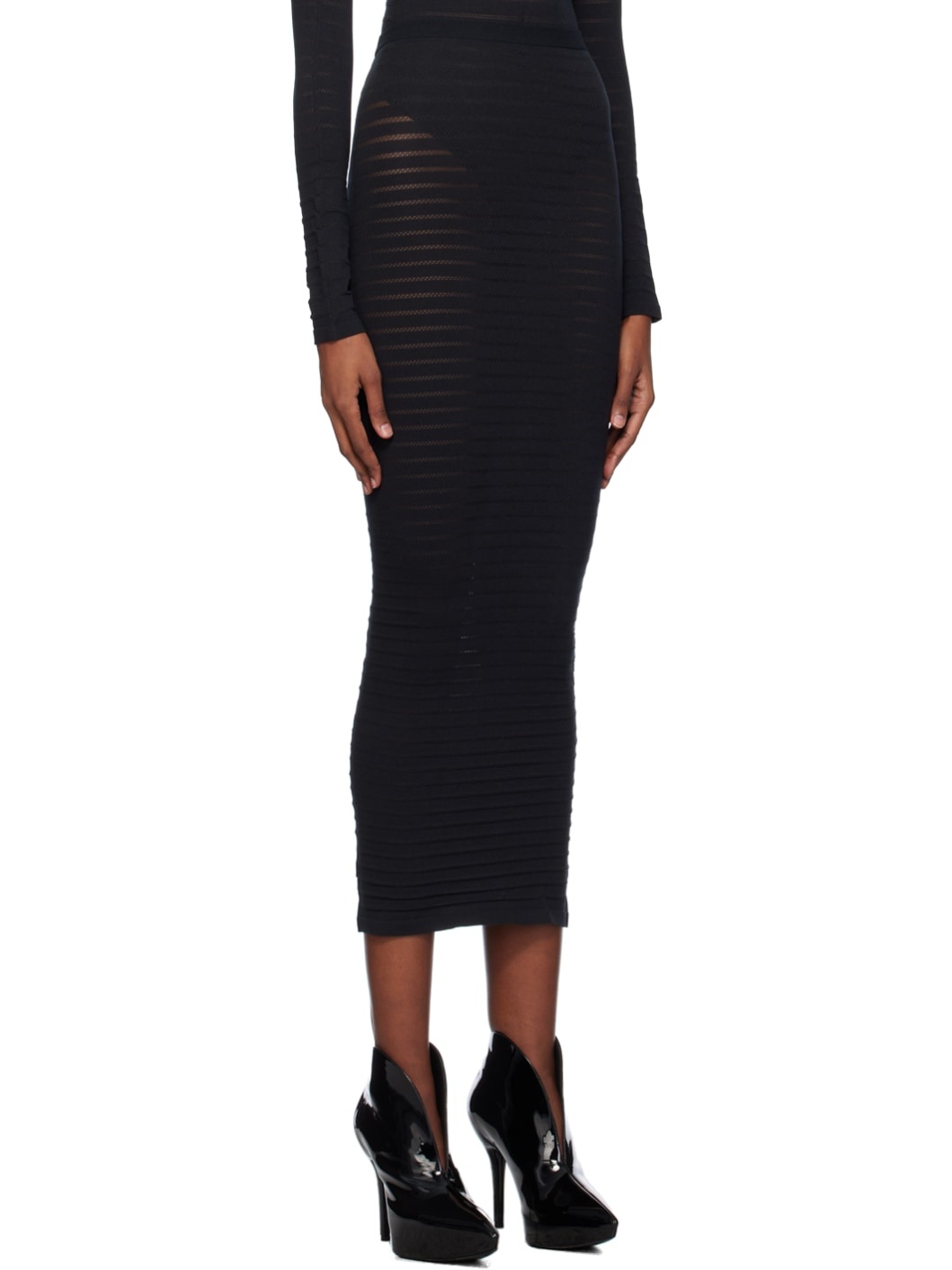 Black Striped Midi Skirt - 2