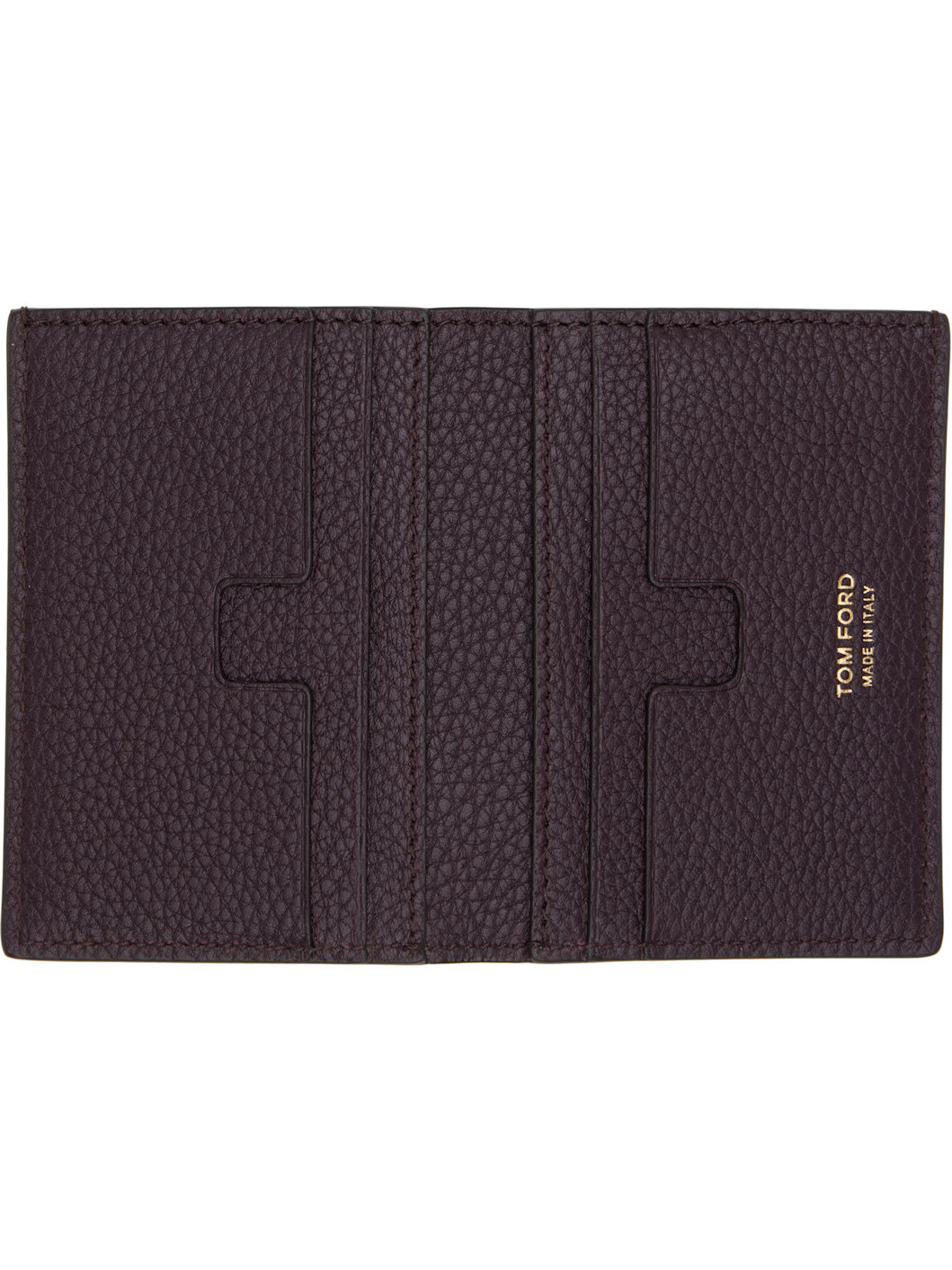 Burgundy Grain Leather Folding Card Holder - 3