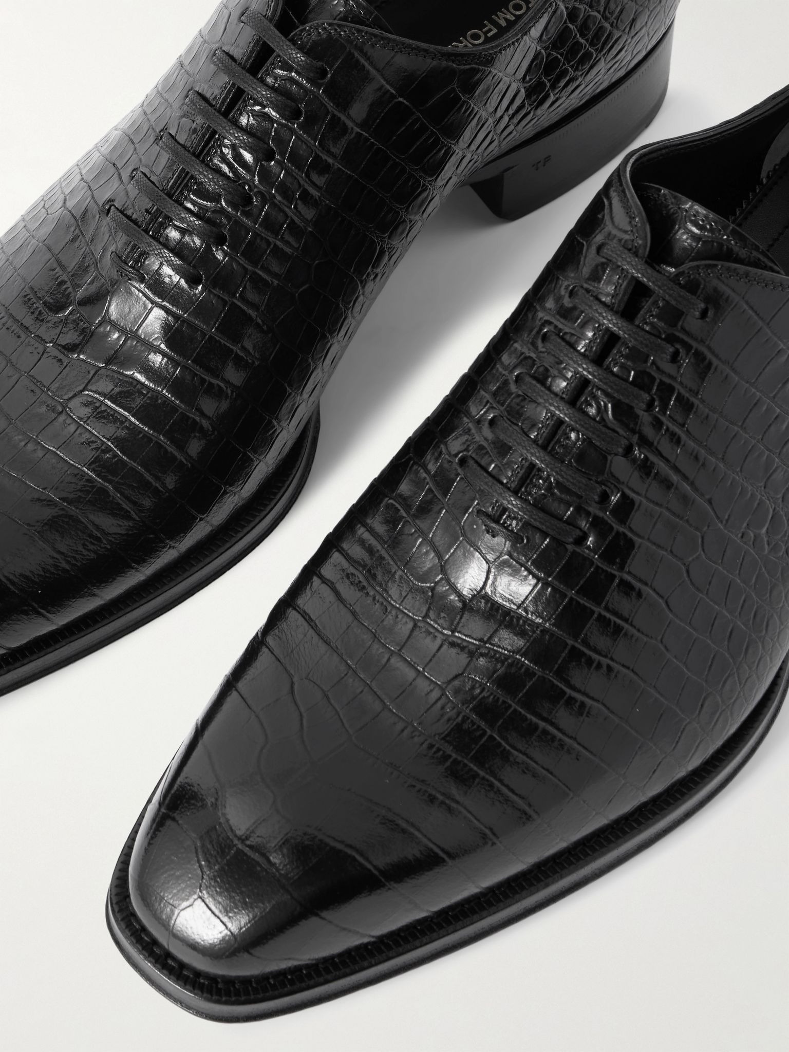 Elkan Croc-Effect Leather Oxford Shoes Black - 5