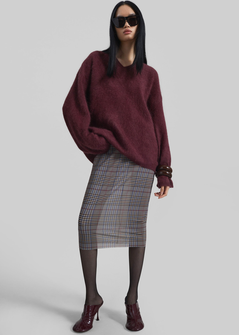Vilhena Wool Fuzzy V-Neck Sweater - Burgundy 11