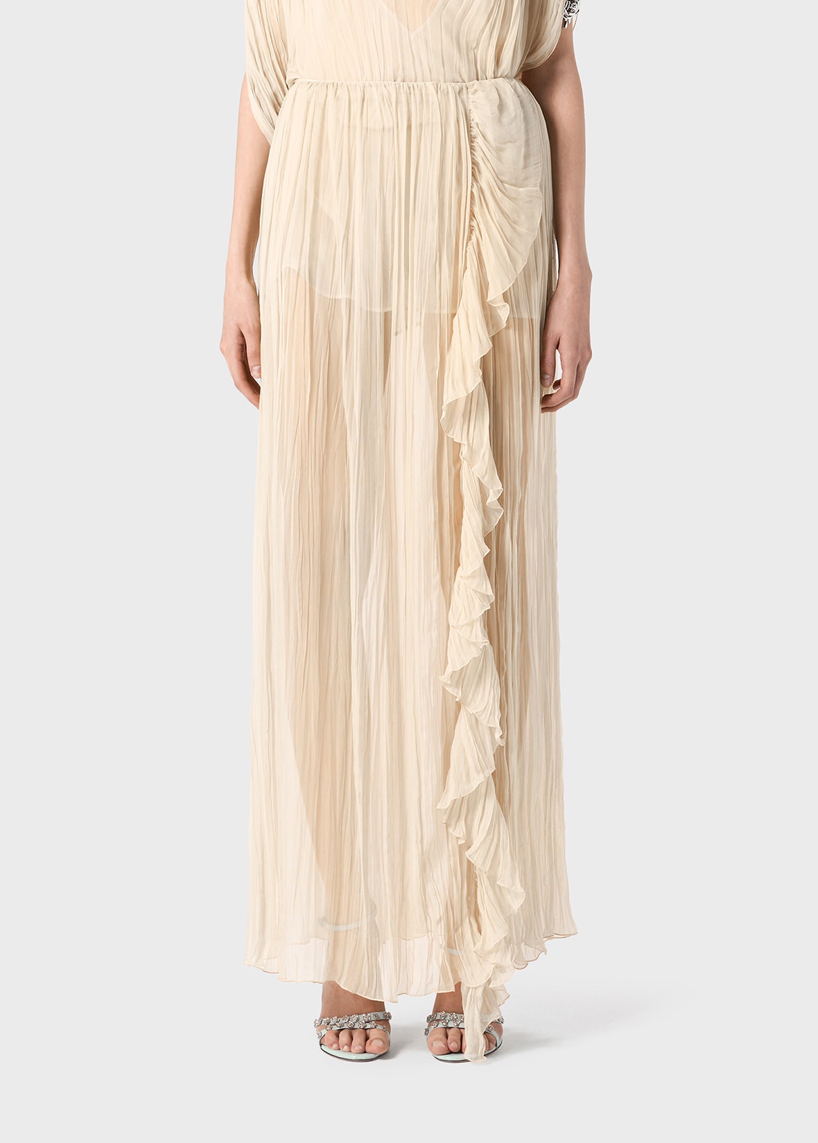 PLEATED SKIRT IN SILK CHIFFON WITH RUFFLES - 3