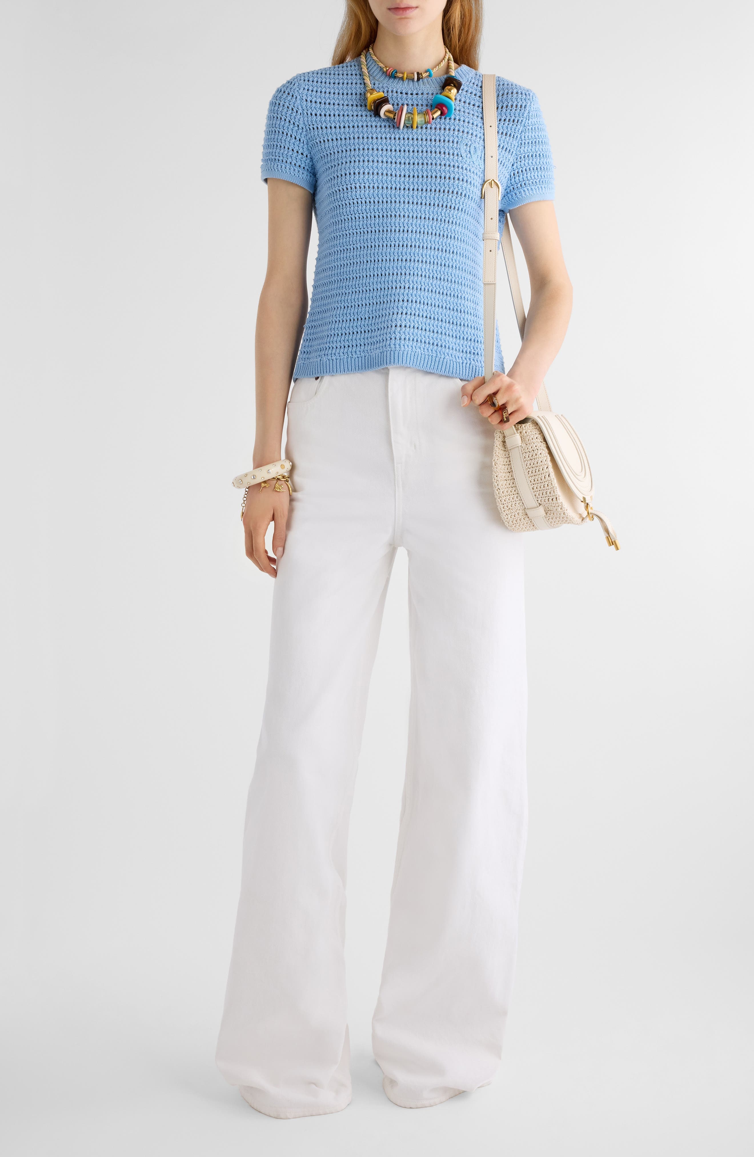 Chloé High Waist Wide Leg Jeans in White at Nordstrom - 7