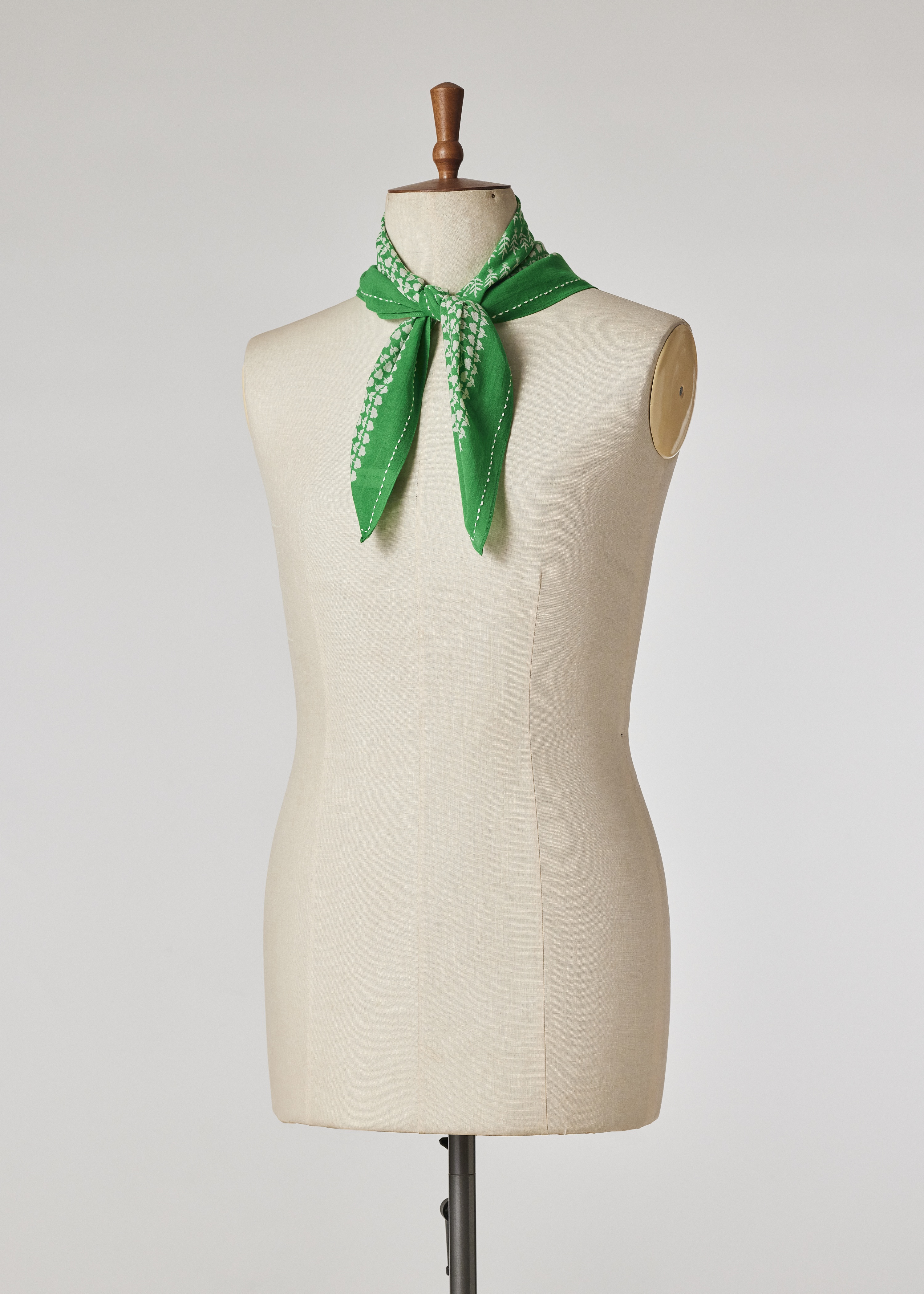 Green Contrast Motif 'Bandana' Cotton Scarf - 5