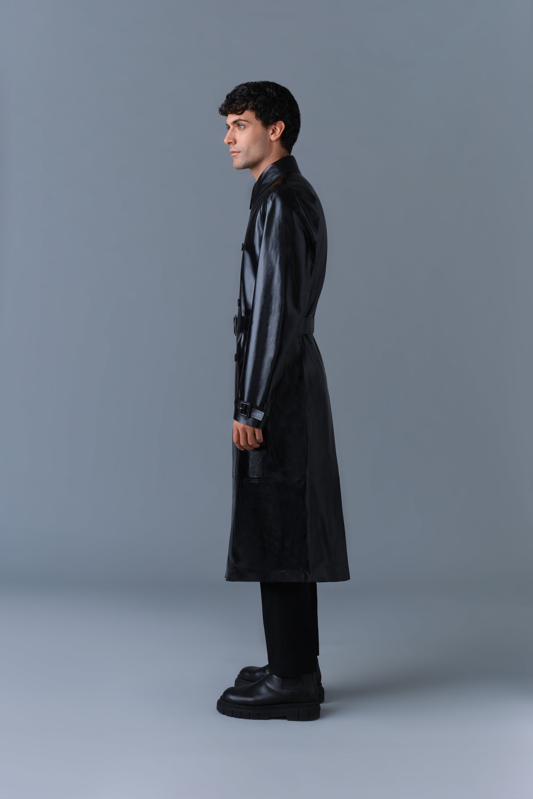 CARSON Leather Trench Coat with Belt - 3