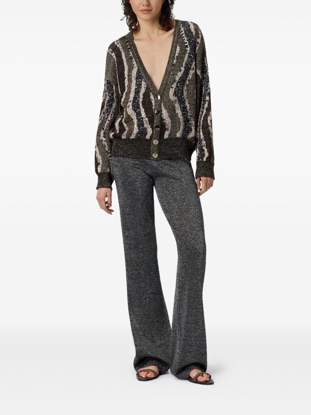 metallic-effect flared trousers - 2