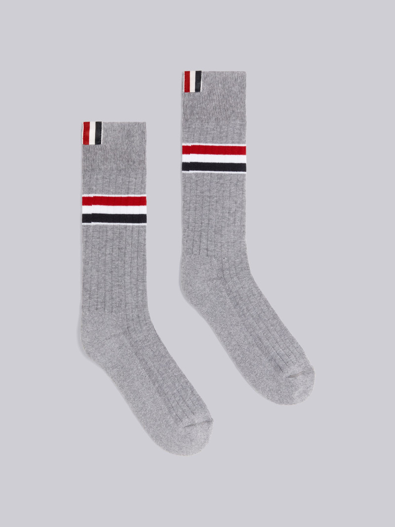 Light Grey Cotton Stripe Athletic Mid-calf Socks 1