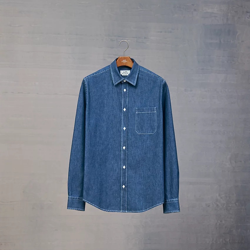 Fitted denim shirt with flexible collar - 4