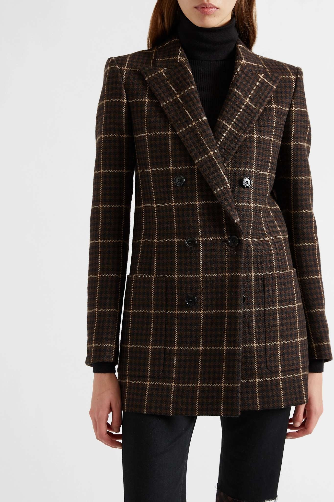 Double-breasted checked wool blazer - 3