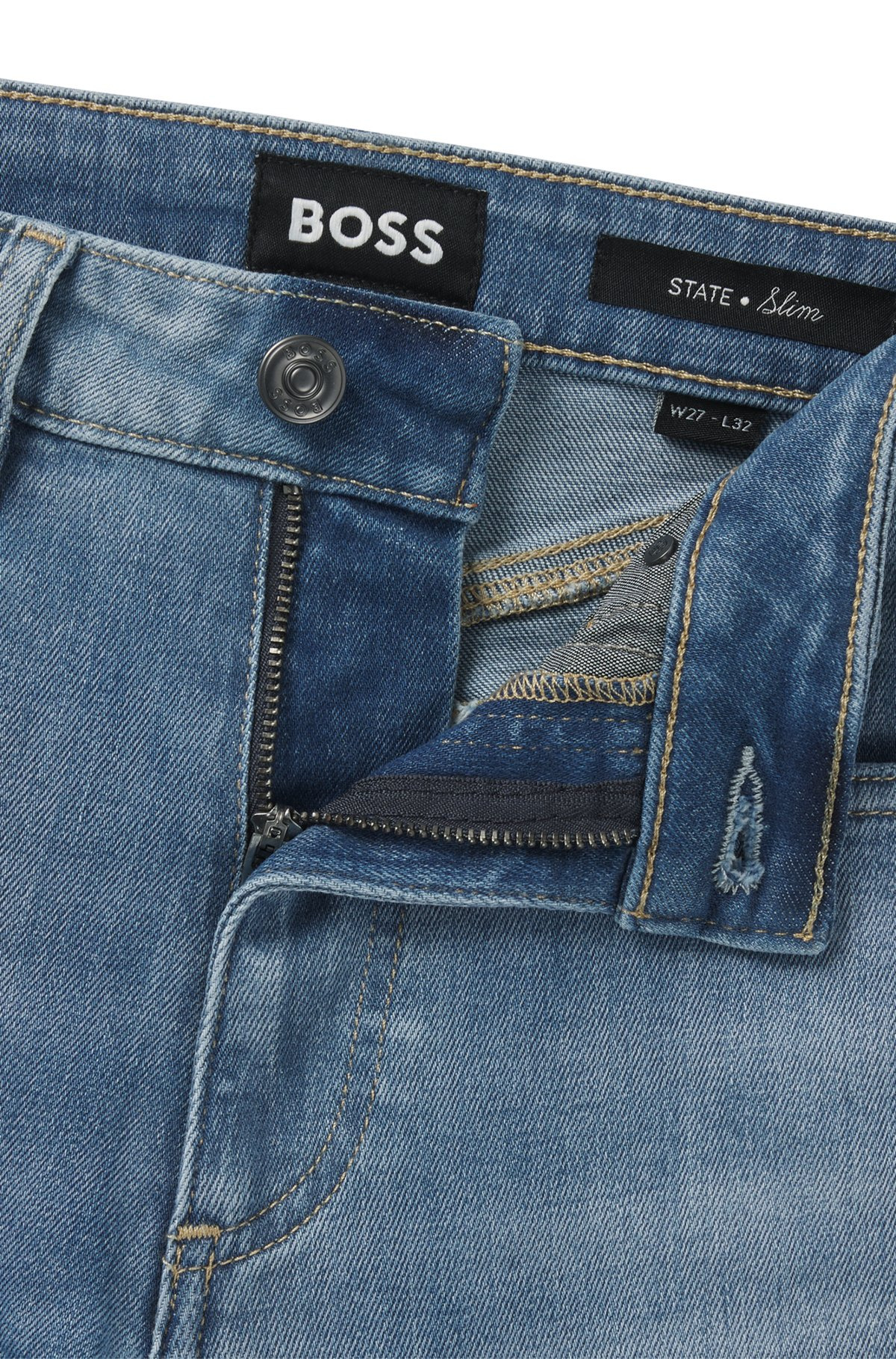 SLIM-FIT JEANS IN WASHED BLUE STRETCH DENIM - 6