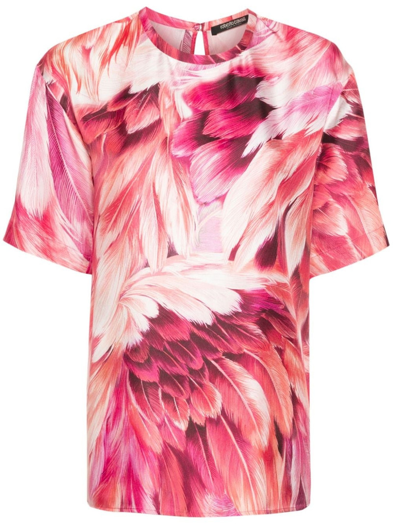 plumage-print silk T-shirt 1