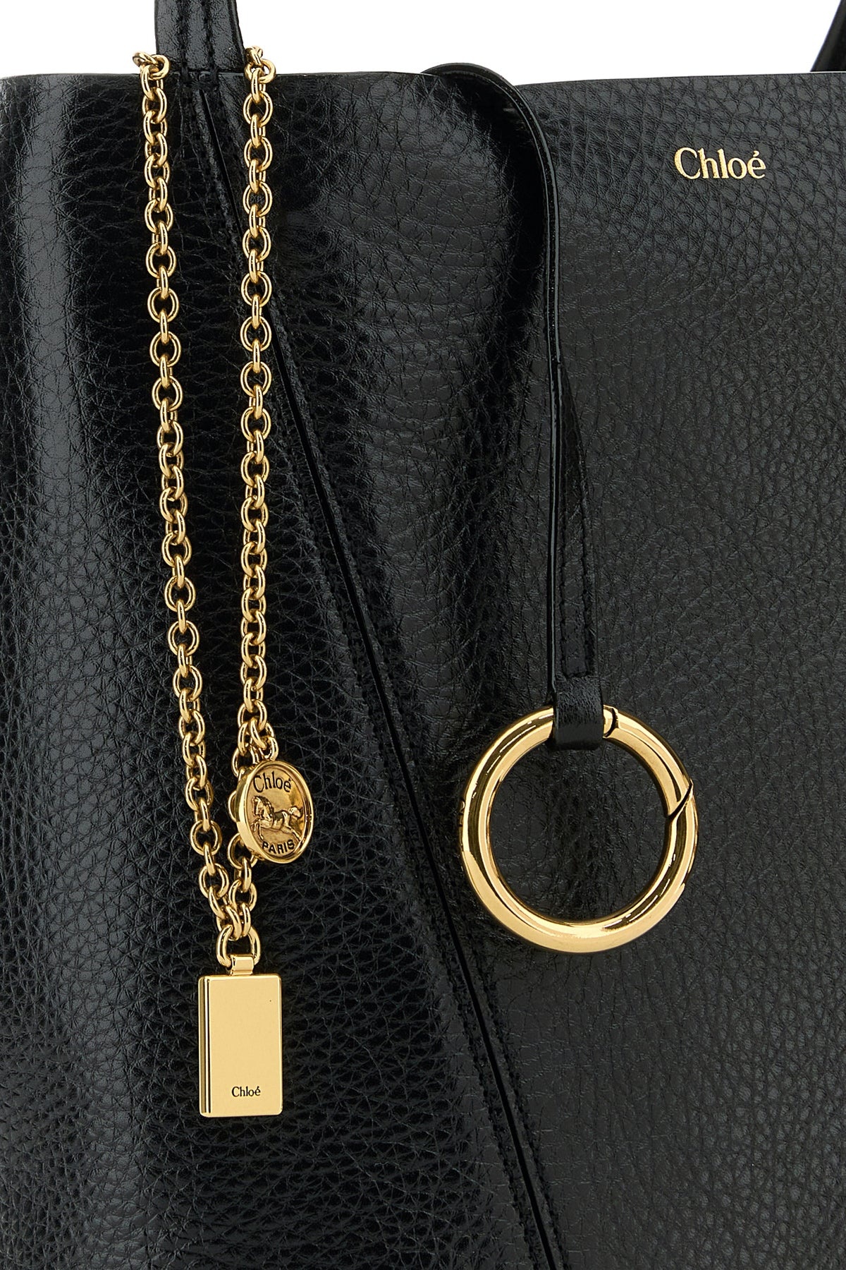 Black leather Spin shopping bag - 4
