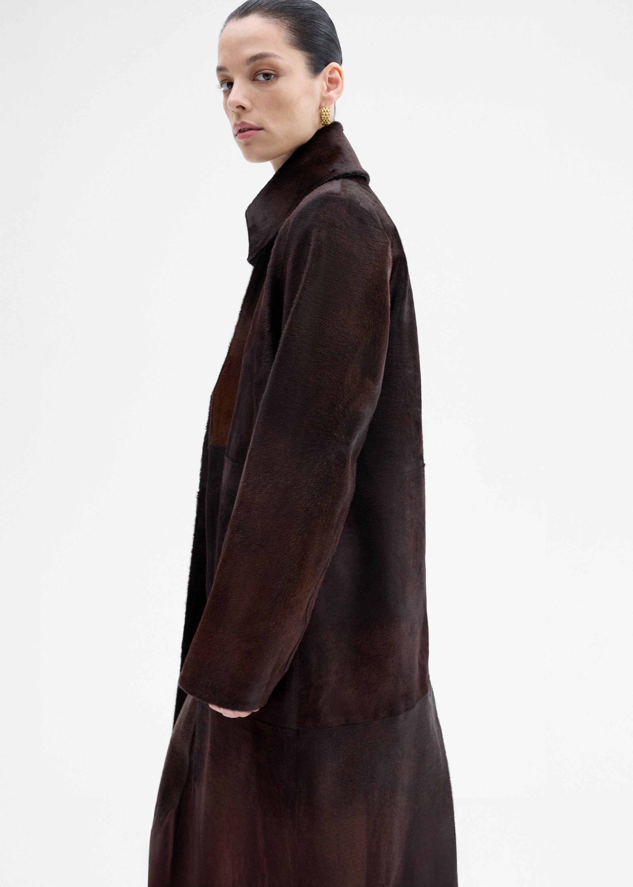 Polished Calf Hair Coat in Chocolate - 6