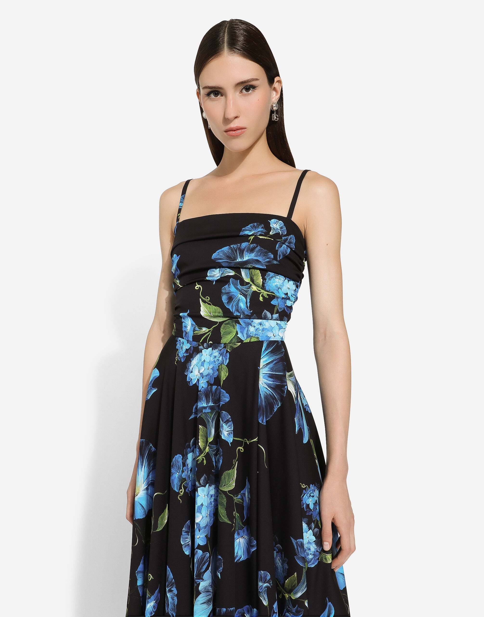 Strapless charmeuse dress with bluebell print - 4