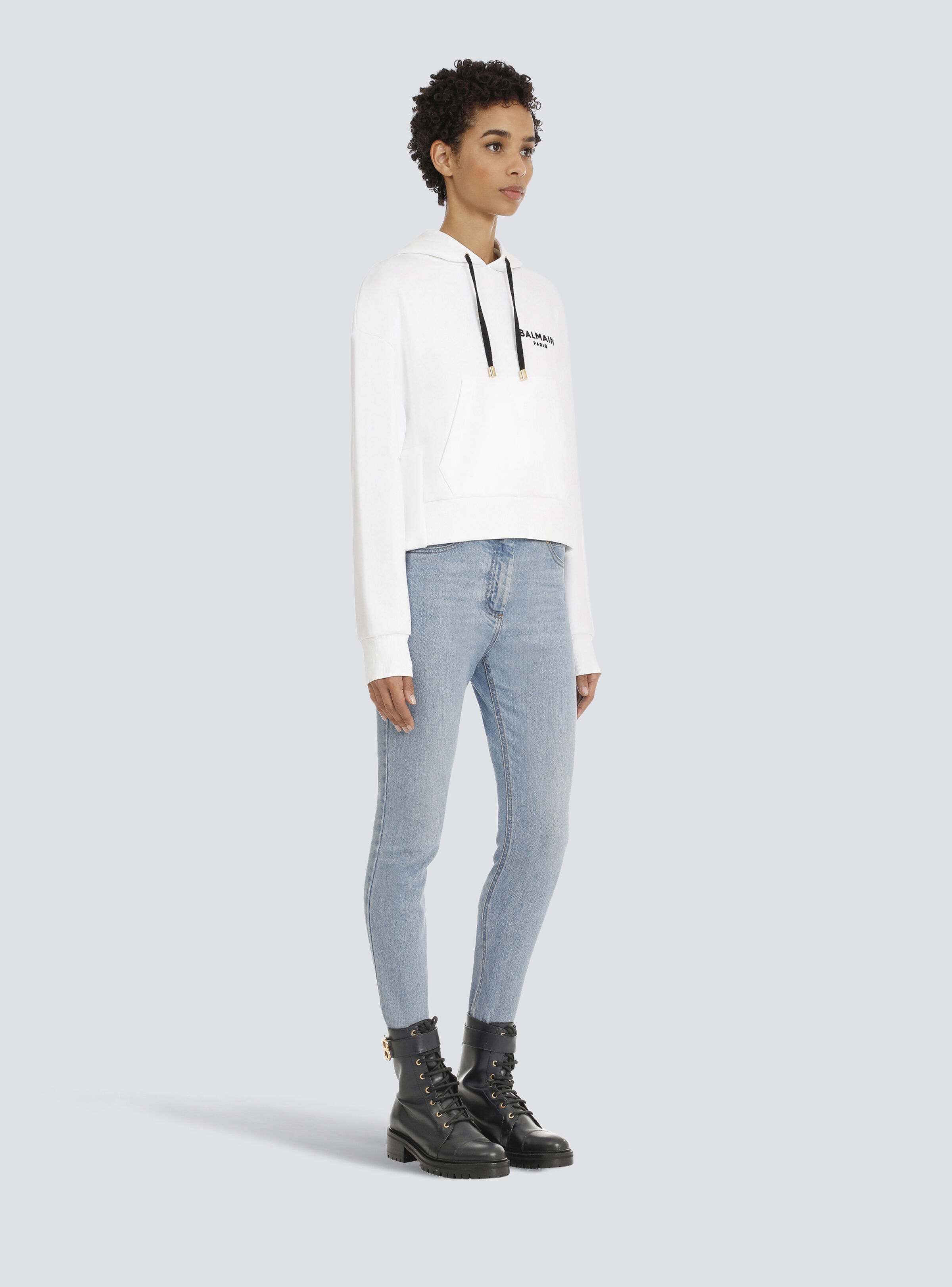 Eco-designed cotton sweatshirt with flocked Balmain logo - 6