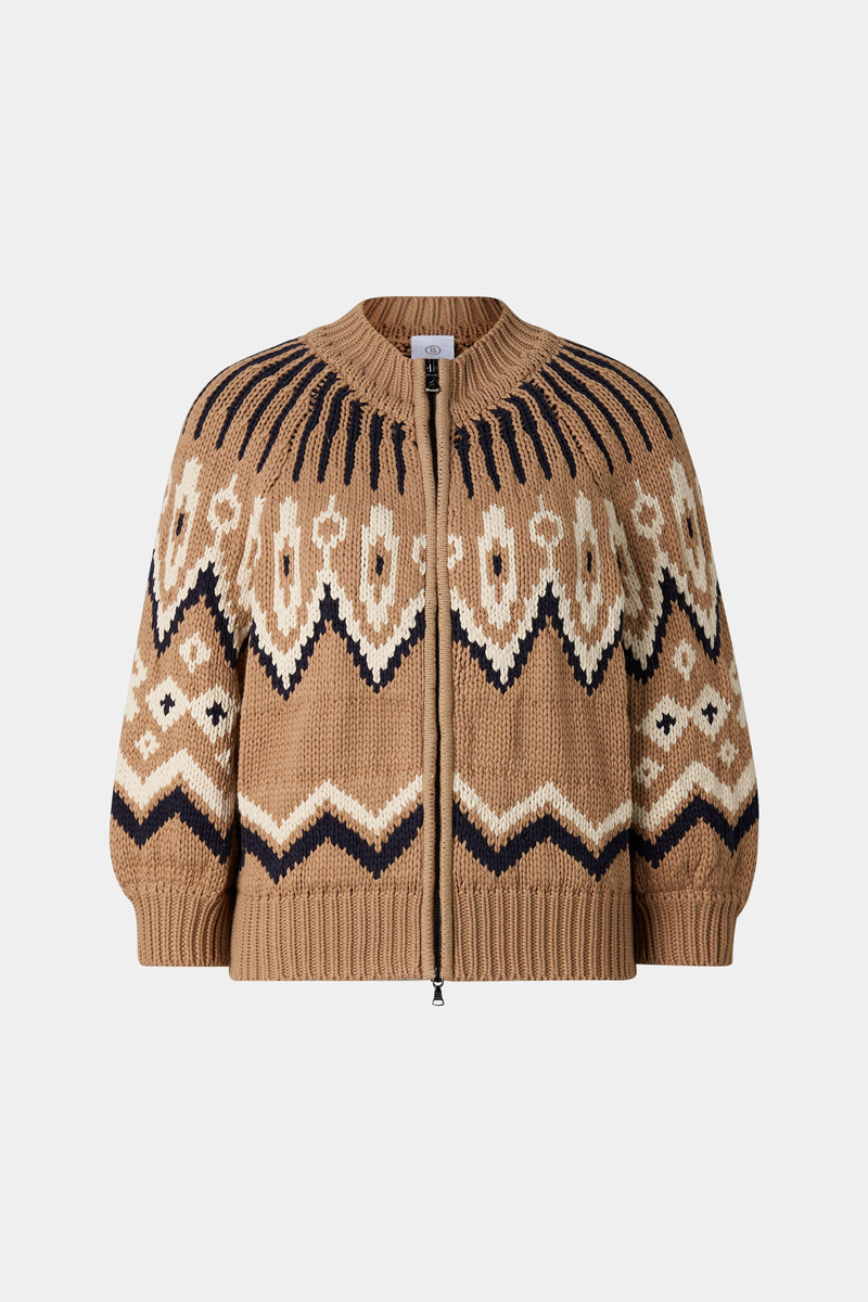 Norwegian knit jacket Aurora in Camel/black 1