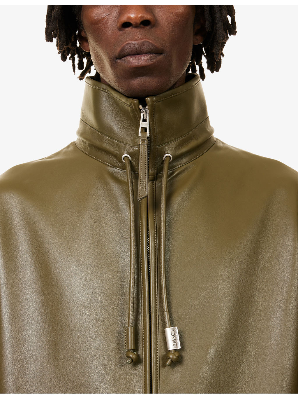 Relaxed-Fit High-Neck Leather Jacket - 6