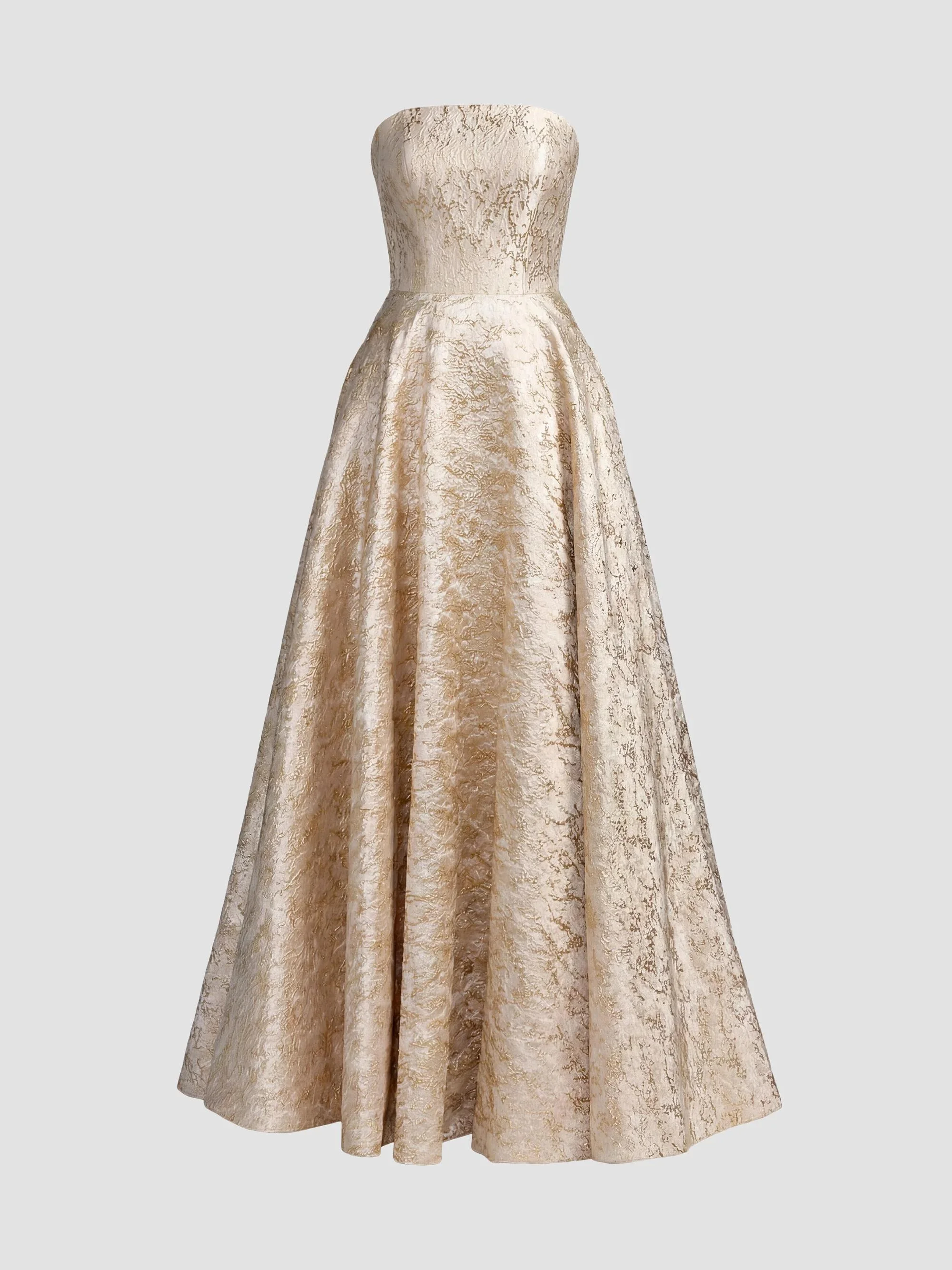 Women's Strapless Brocade Fit & Flare Gown - Champagne Gold - 1