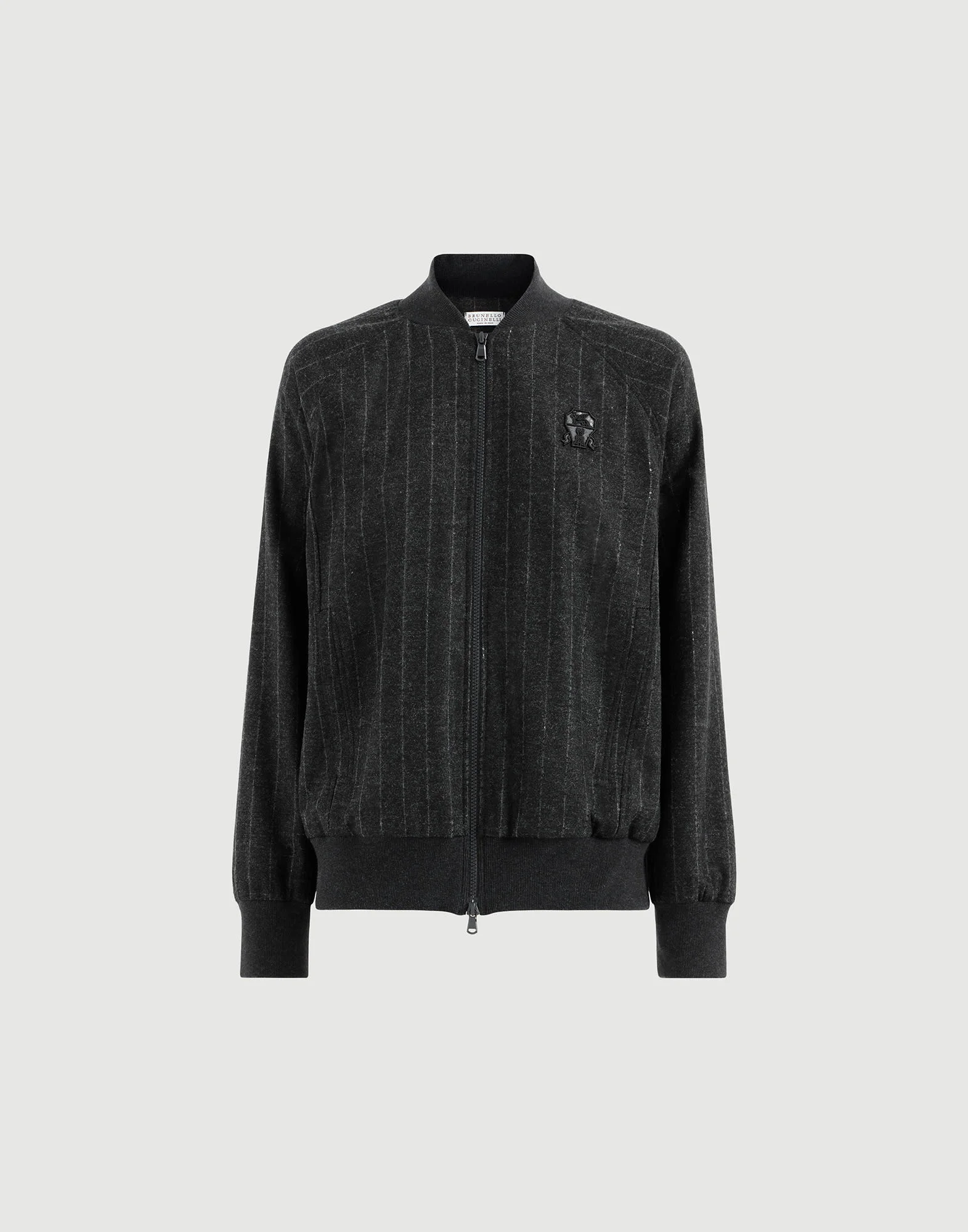 Comfort virgin wool dazzling chalk stripe sweatshirt with logo - 1