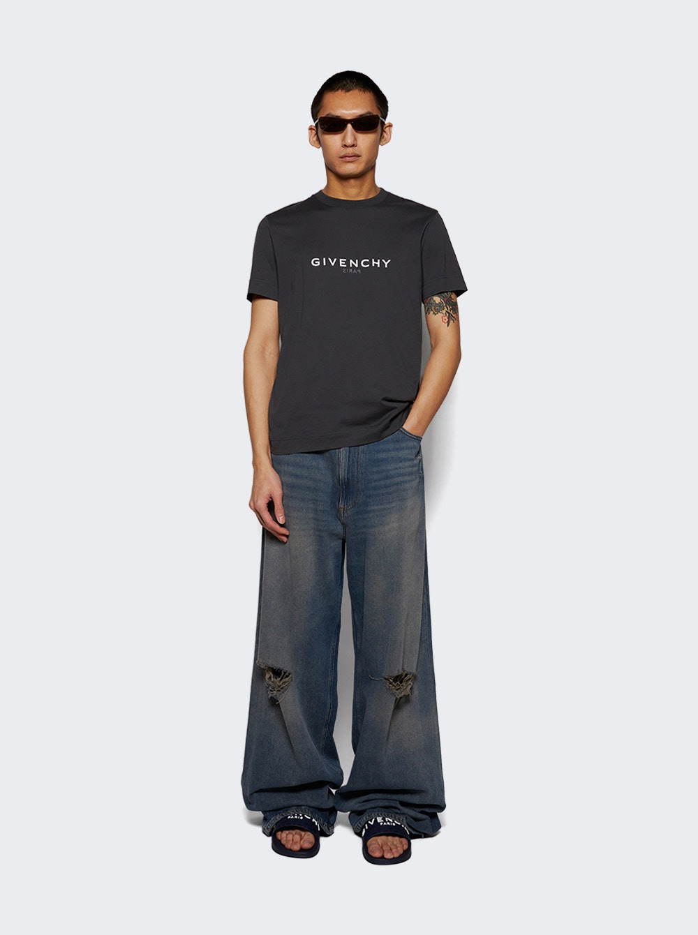 Slim Fit Reverse Print Tee Charcoal - 2