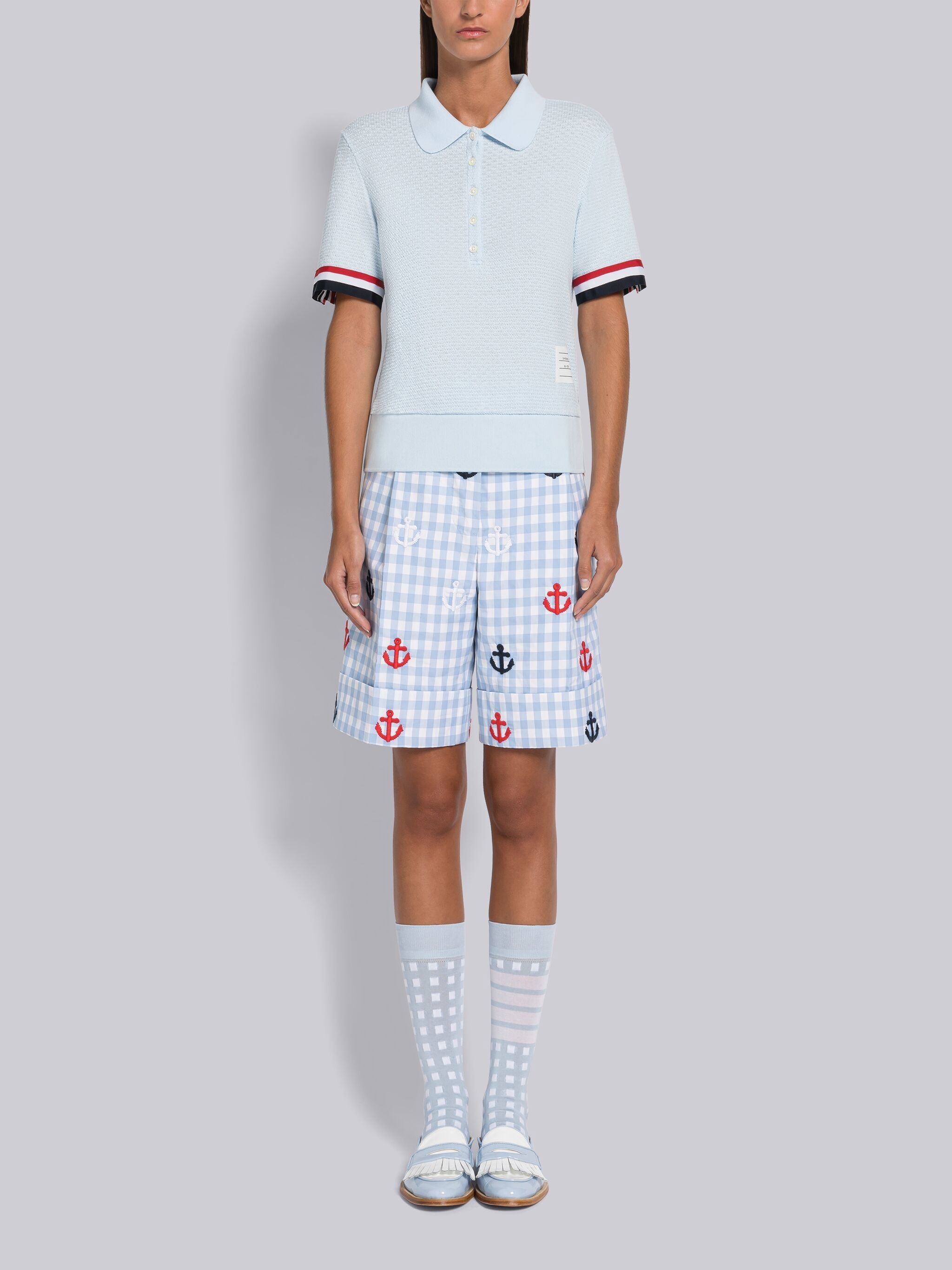 Cotton Tuck Grosgrain Cuff Round Collar Polo - 4