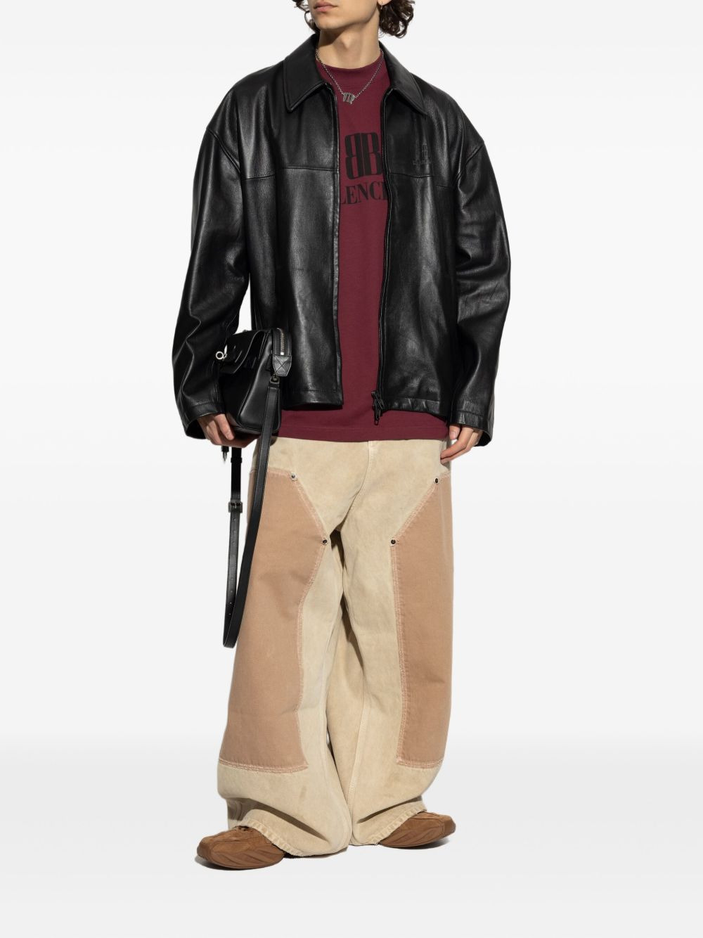 logo-embossed leather jacket - 2