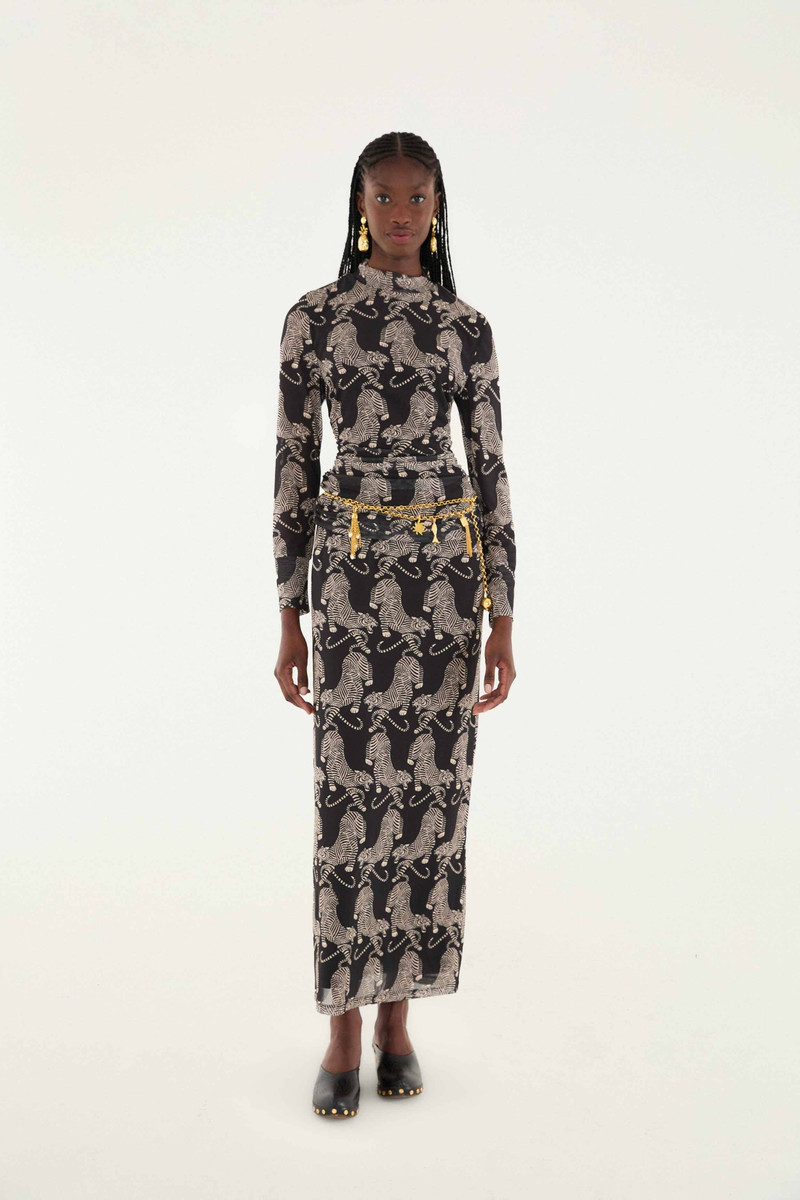 Black Striped Tigers Tulle Maxi Skirt 1