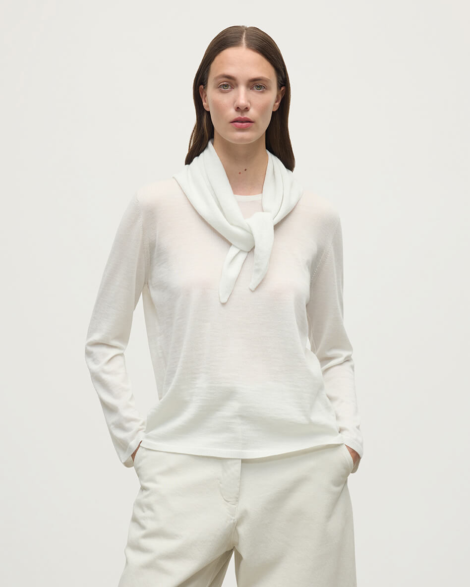 Gauzy Cashmere White Triangle Neck Tie - 3