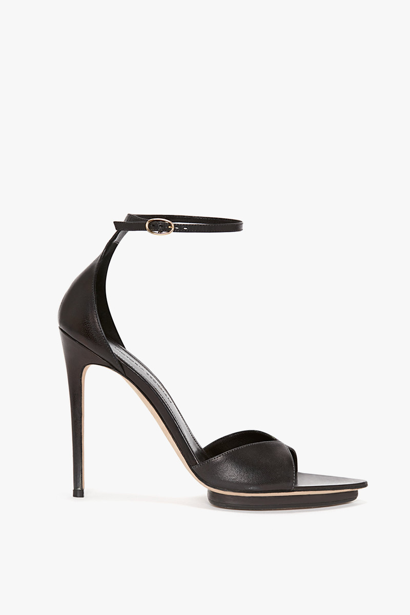 Pointy Toe Stiletto Sandal in Black Leather 1