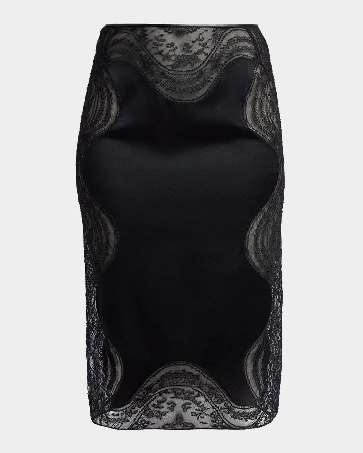 Lace-Trim Crepe Envers Satin Knee-Length Skirt - 1