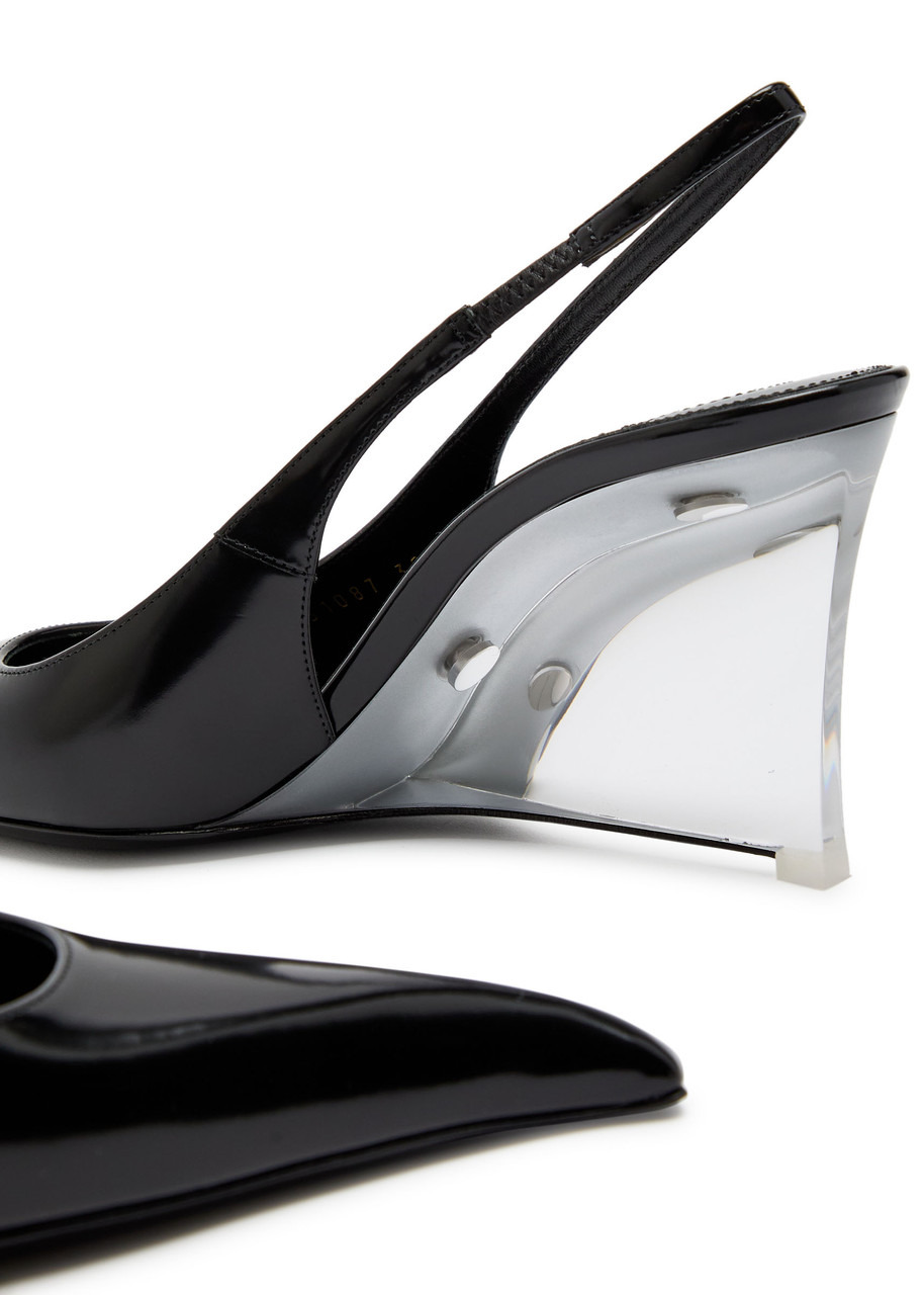 Saint Laurent Miller 90 Leather Wedge Slingback Sandals - 4