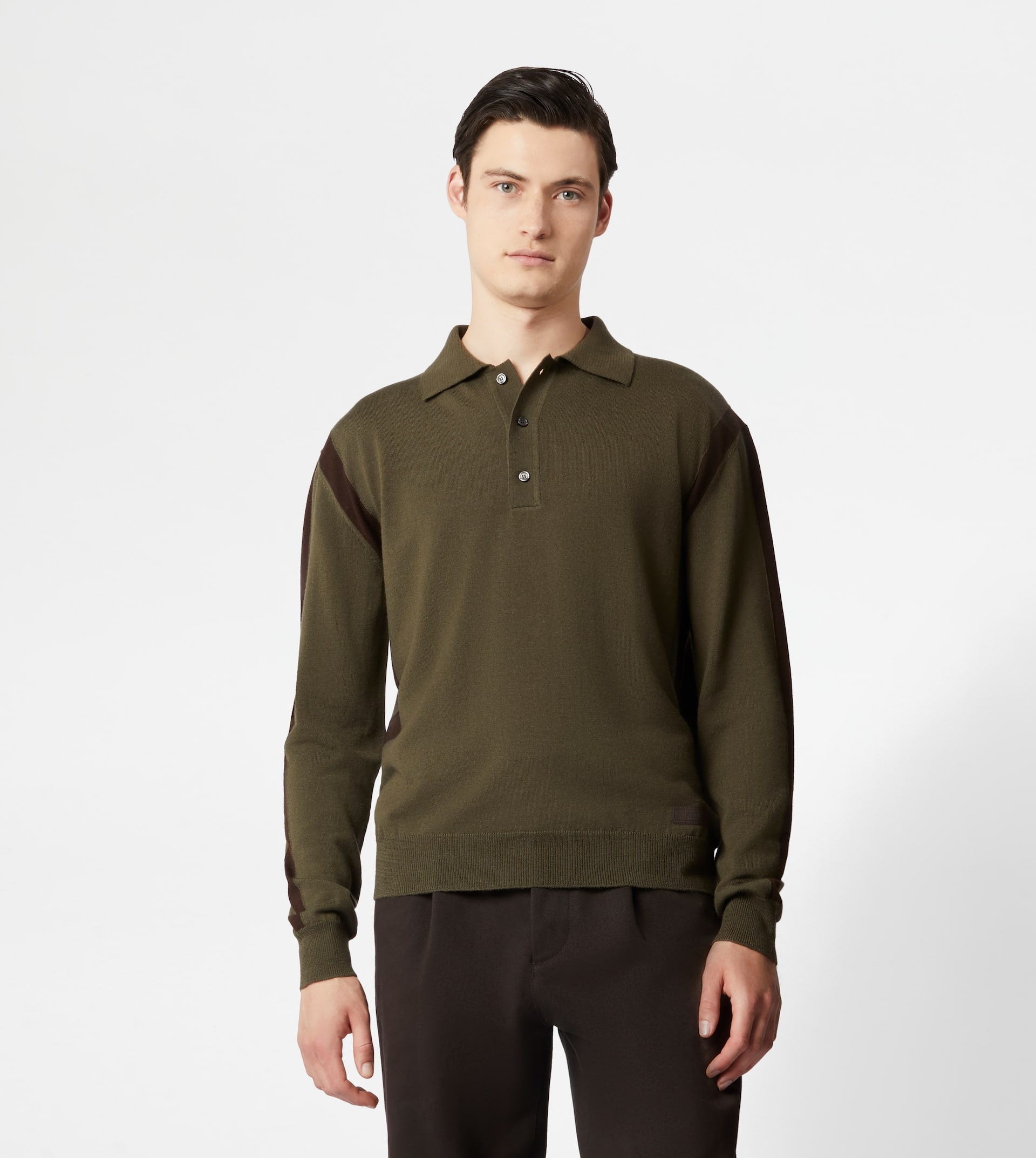 POLO SHIRT IN WOOL - GREEN, BROWN - 5