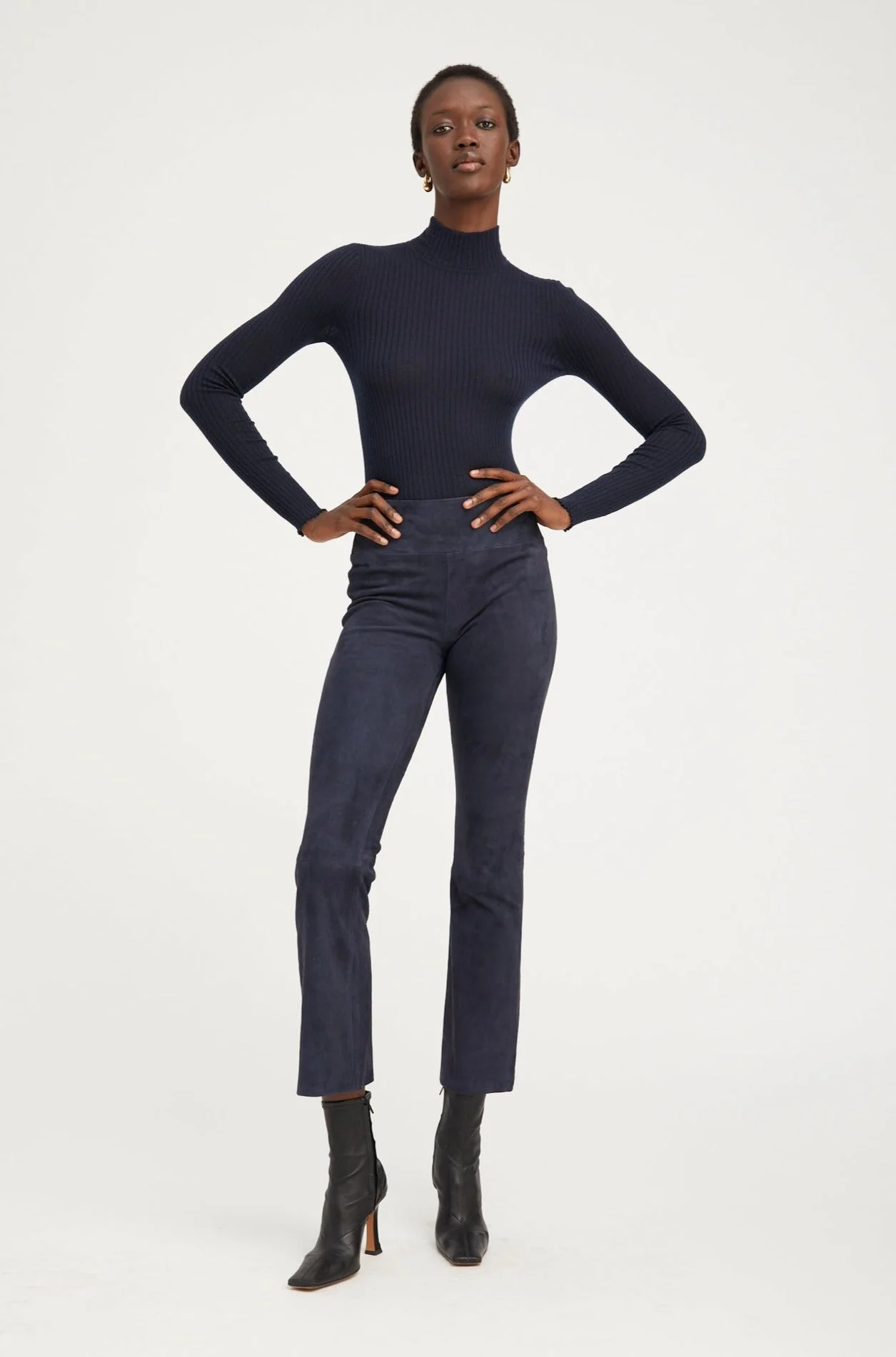 NAVY SUEDE ANKLE FLARE - 1