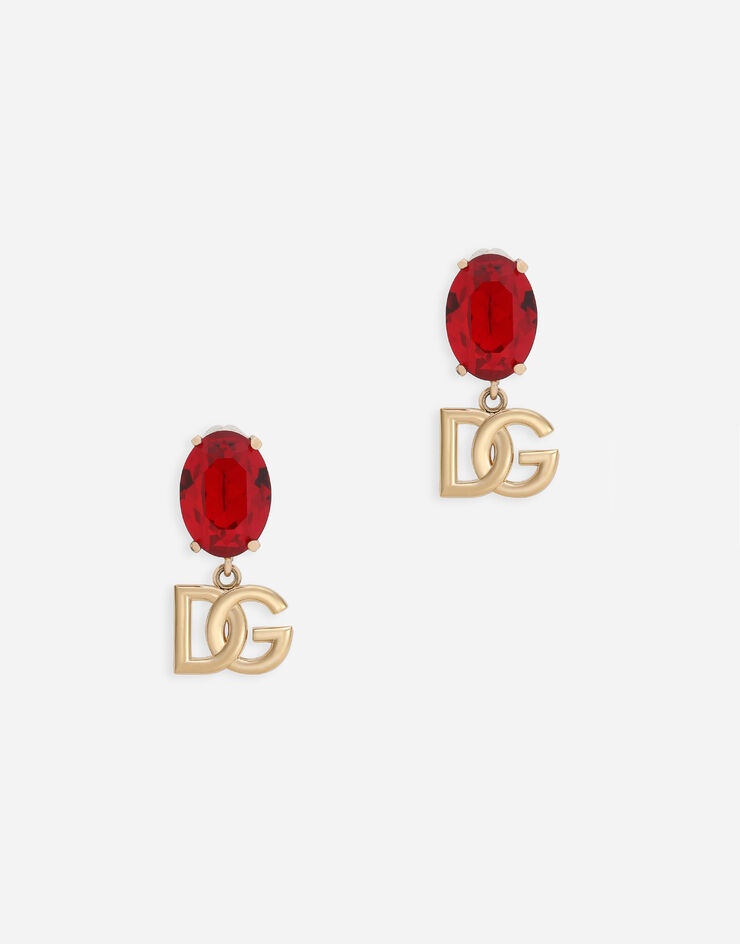 Drop earrings with rhinestones and DG logo - 1