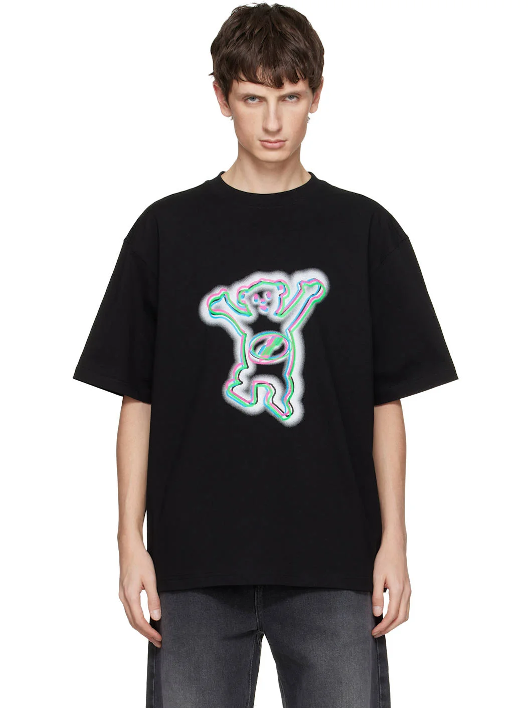 Black Colorful Teddy Print T-shirt - 1
