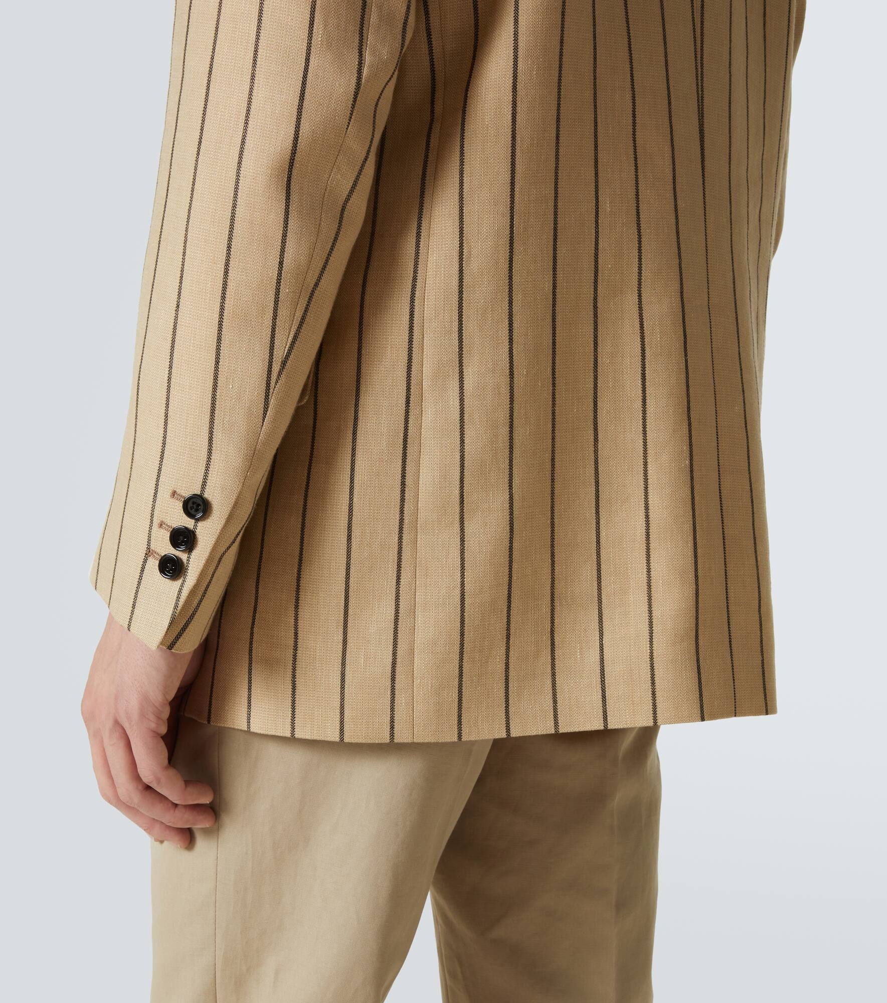 Striped double-breasted linen and wool blazer - 6