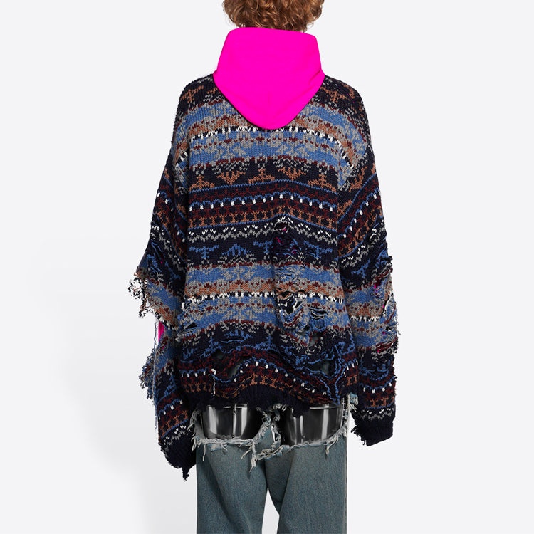 Balenciaga Destroyed Fair Isle Wool-Blend Jumper 'Blue' 662518T16028088 - 4