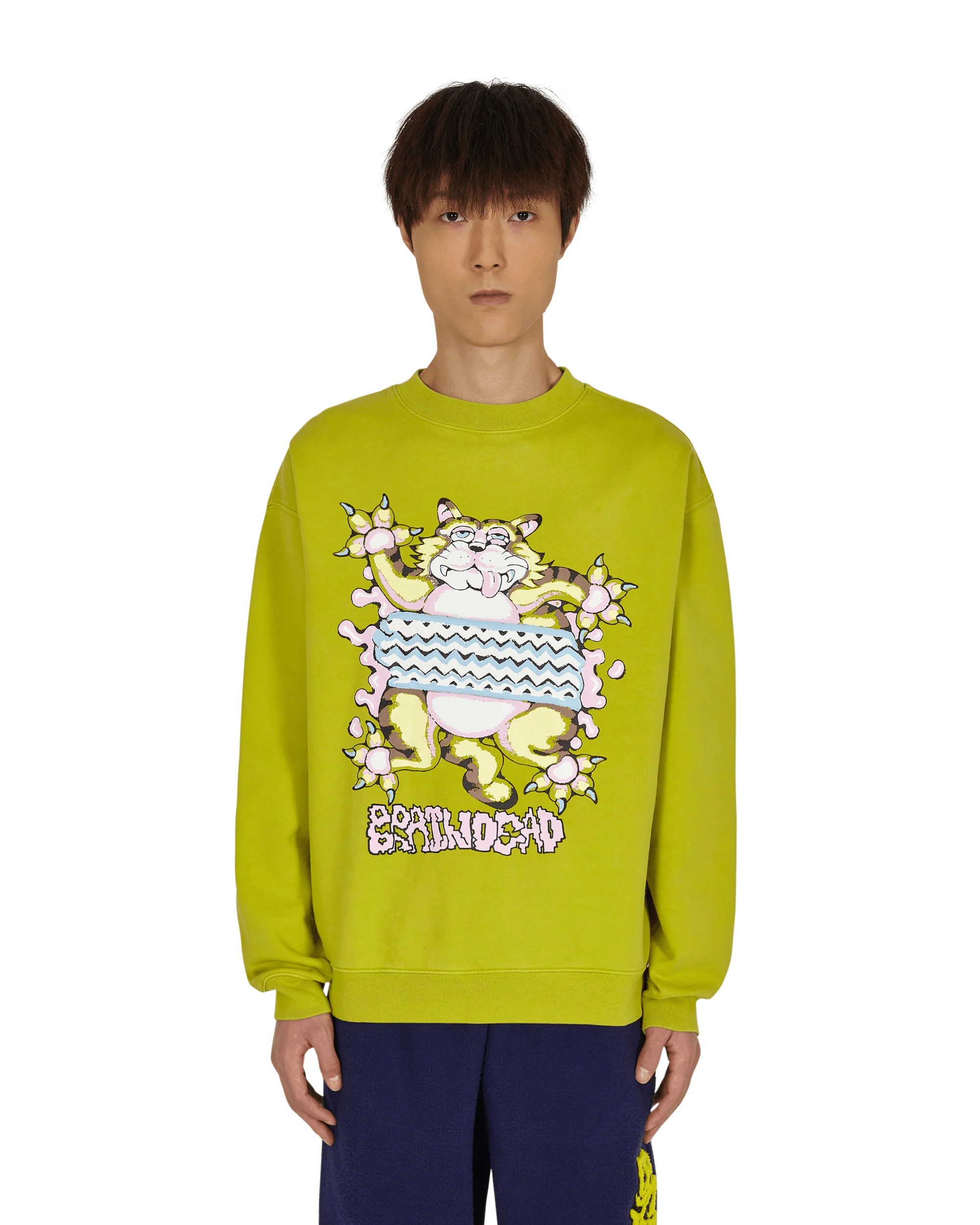 Relaxed Cat Crewneck Sweatshirt Green - 1
