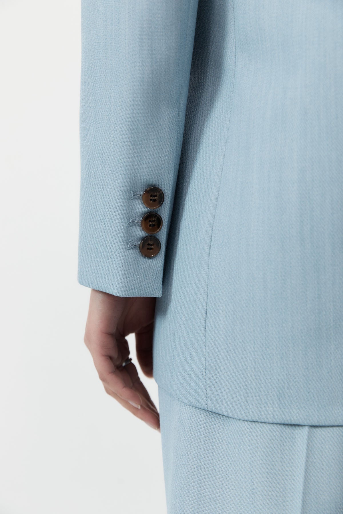 Single Button Tailored Blazer - Stone Blue - 3