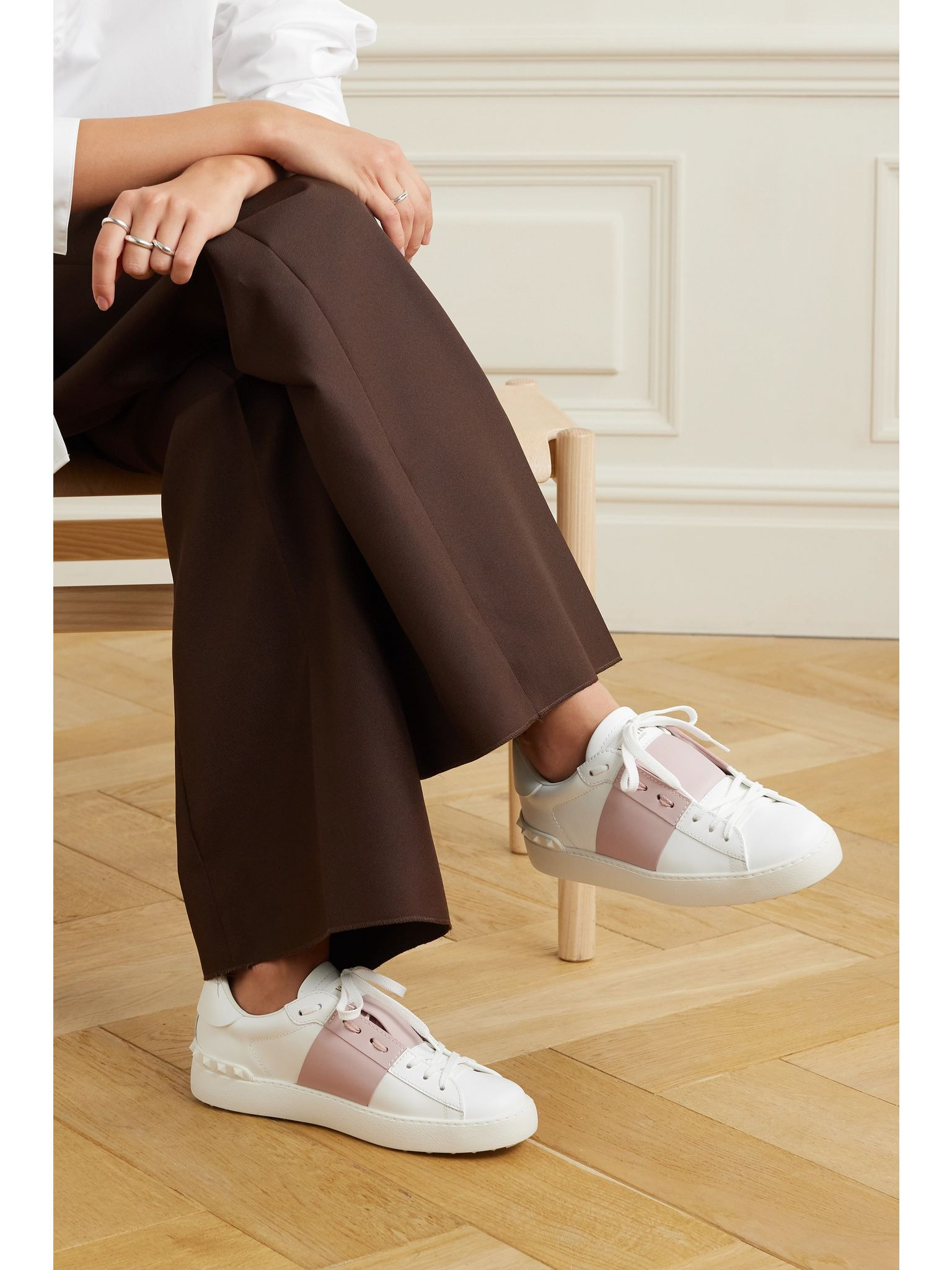 Open two-tone leather sneakers Pastel pink - 2