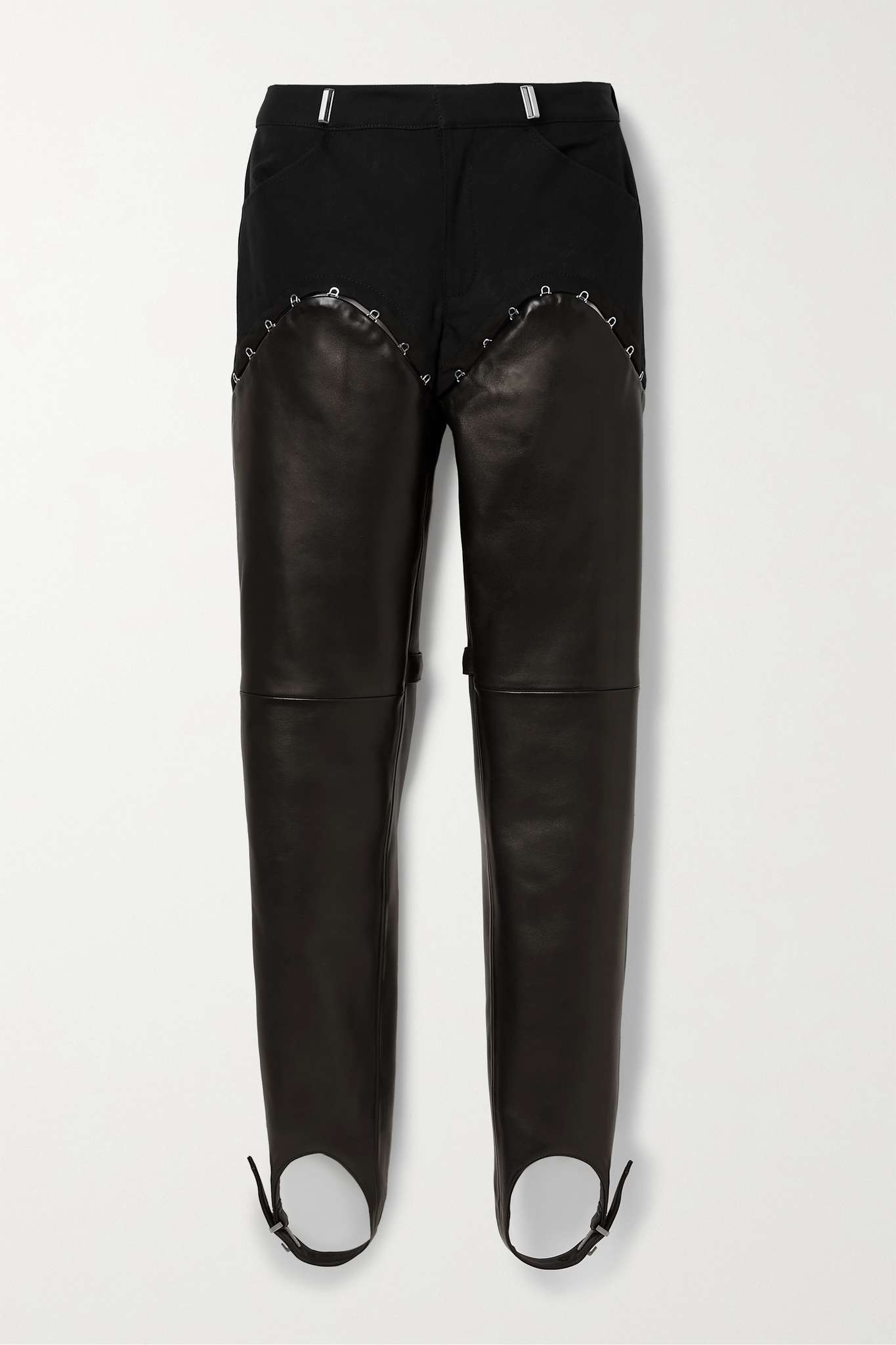 Convertible twill and leather straight-leg stirrup pants - 1