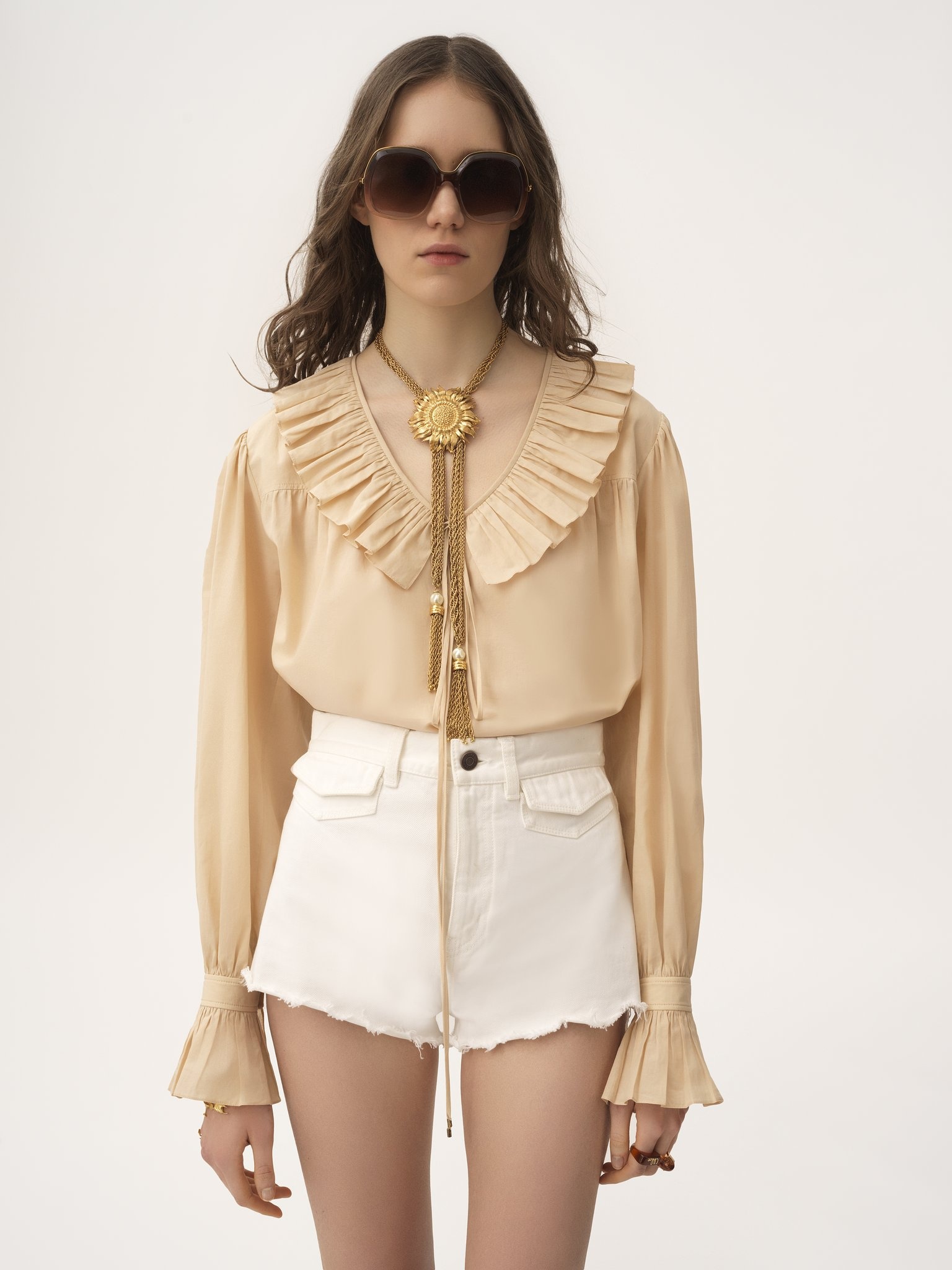 GATHERED RUFFLE TOP IN COTTON VOILE - 6
