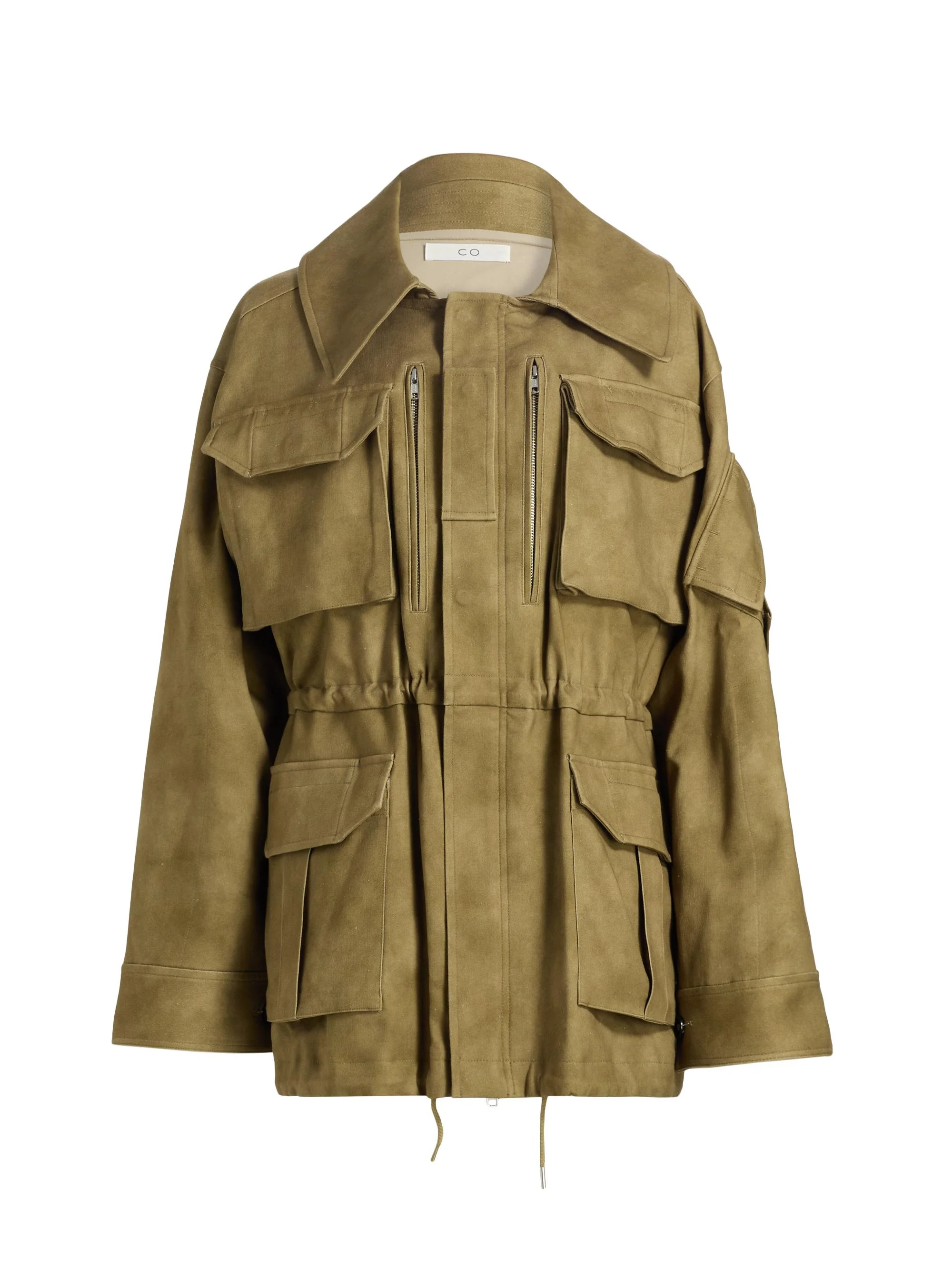 Women's Camo tton-Blend Military Jacket - Khaki - 1