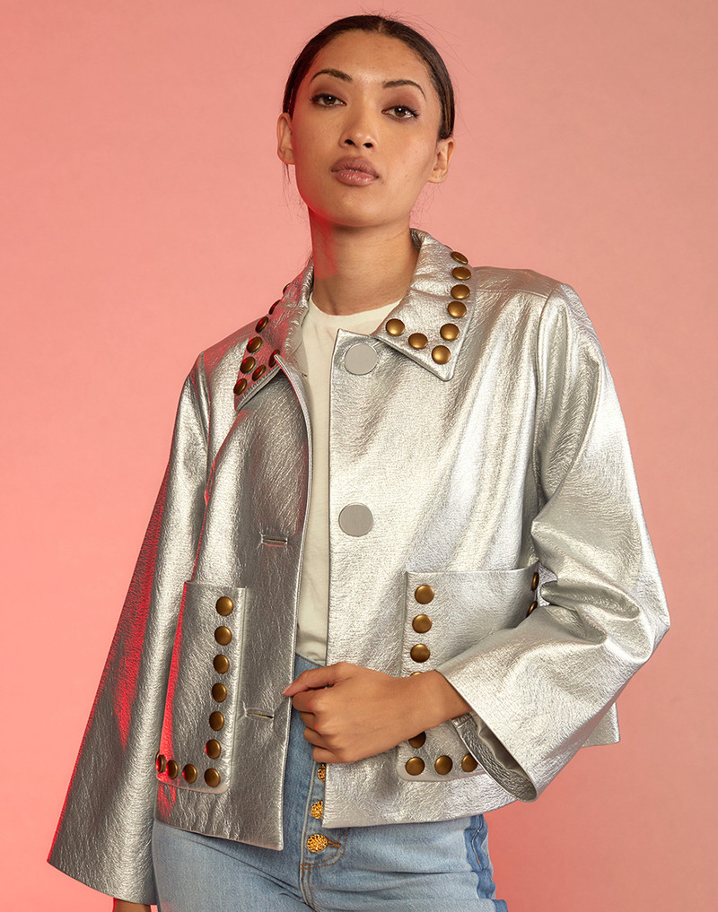 CYNTHIA ROWLEY Studded Vegan Leather Jacket outlook