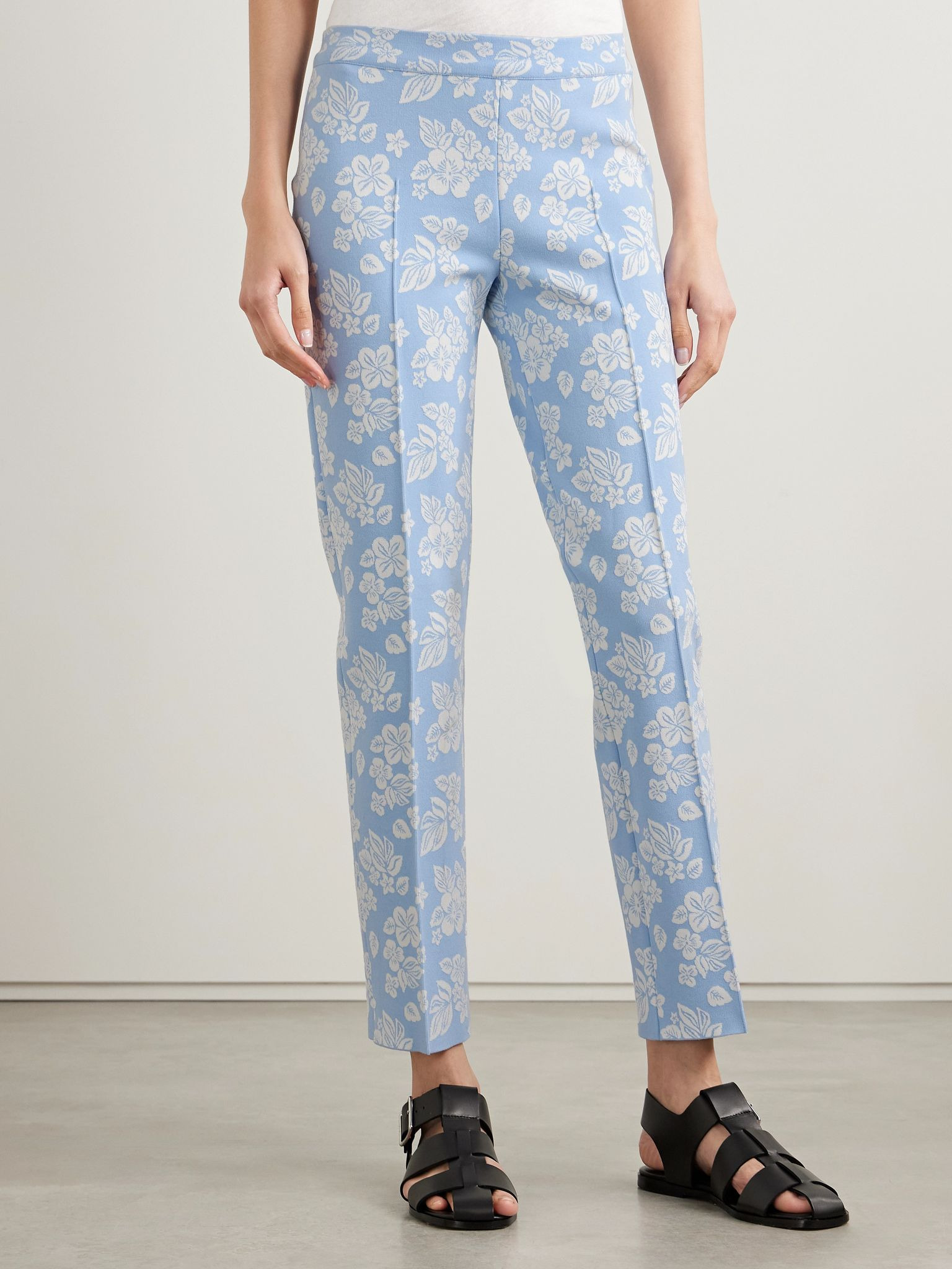 Louis cropped floral-jacquard straight-leg pants Light blue - 3