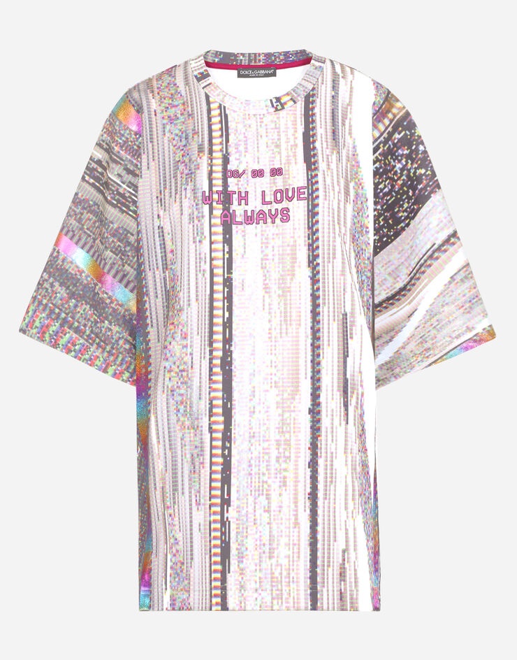 Textured jersey T-shirt with glitch print - 3